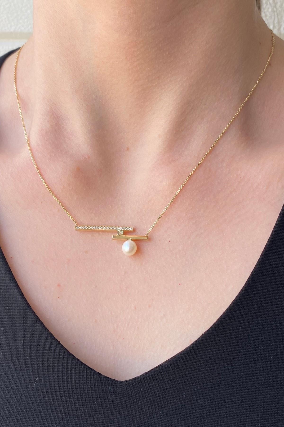 Doğal İnci Zirkon Taşlı Kolye