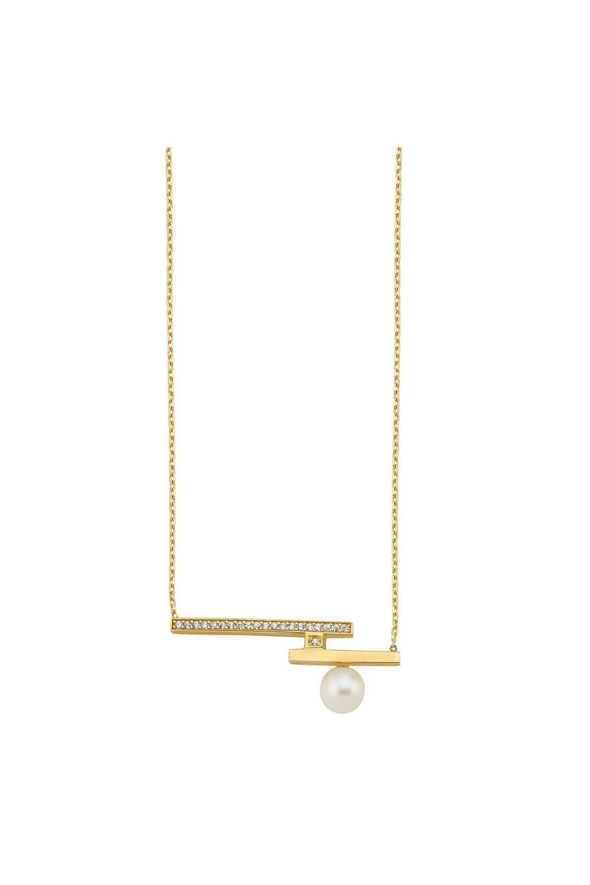 Doğal İnci Zirkon Taşlı Kolye