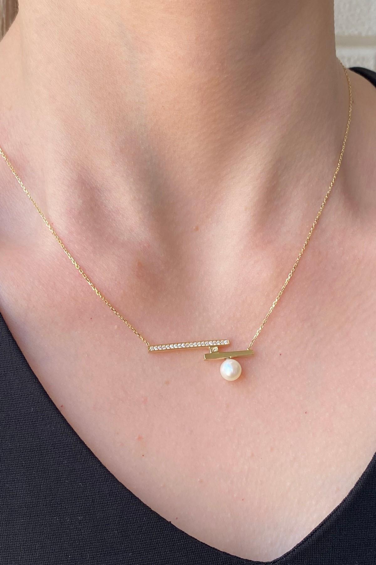 Doğal İnci Zirkon Taşlı Kolye