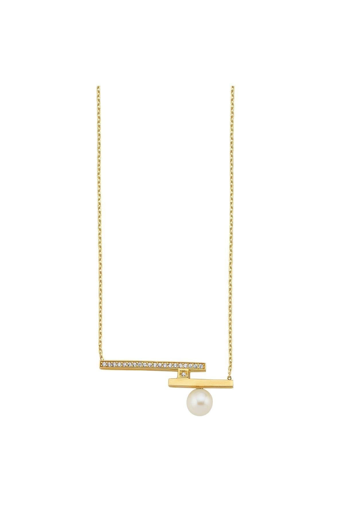 Doğal İnci Zirkon Taşlı Kolye