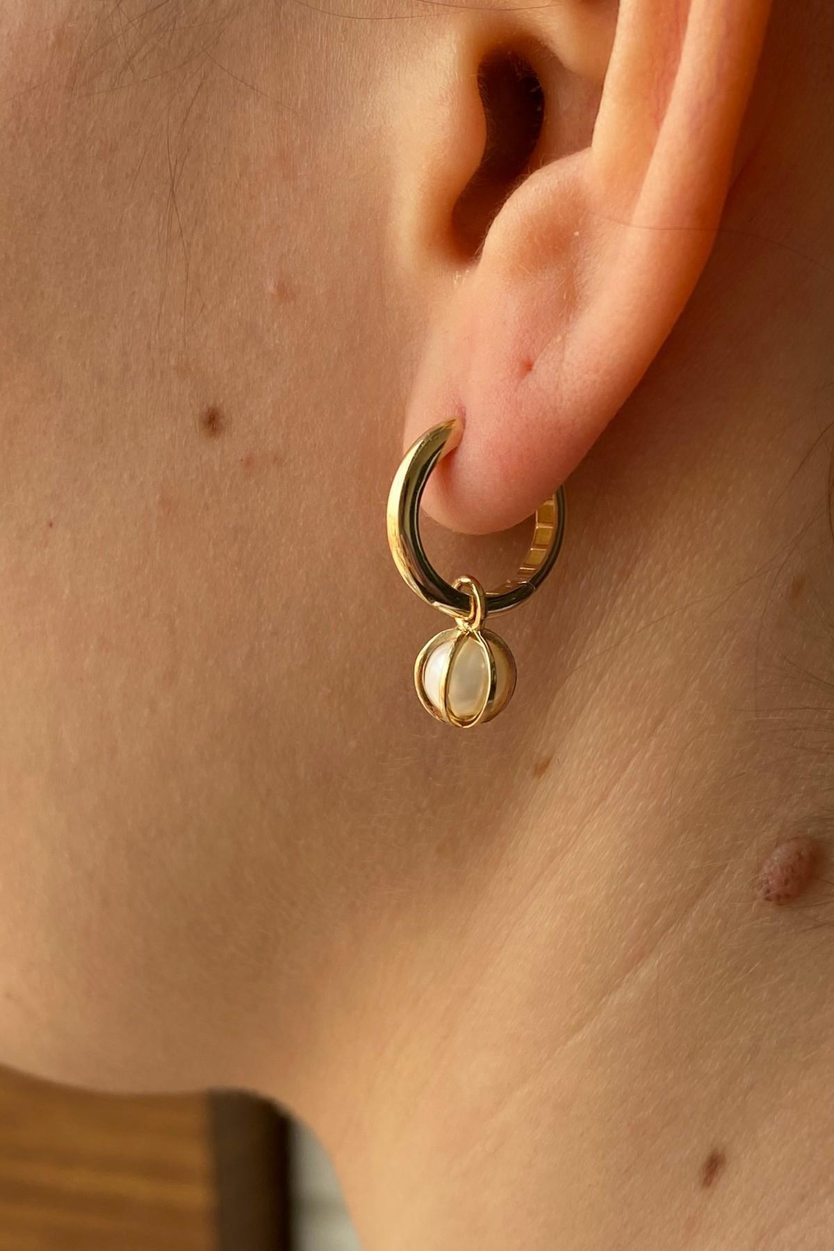 Küçük Halka Kafes Doğal İnci Küpe