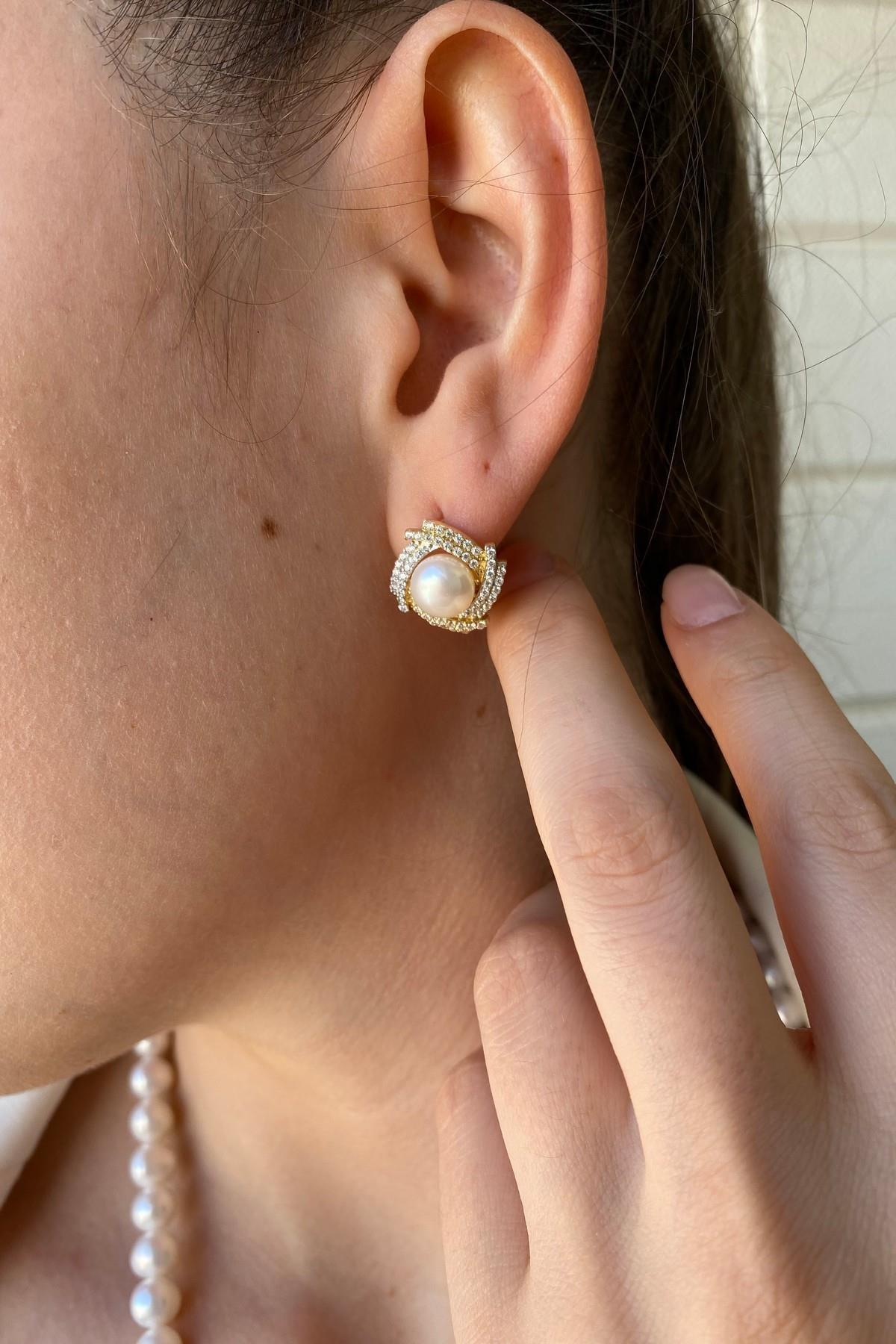 Rüzgar Gülü Doğal İnci Küpe