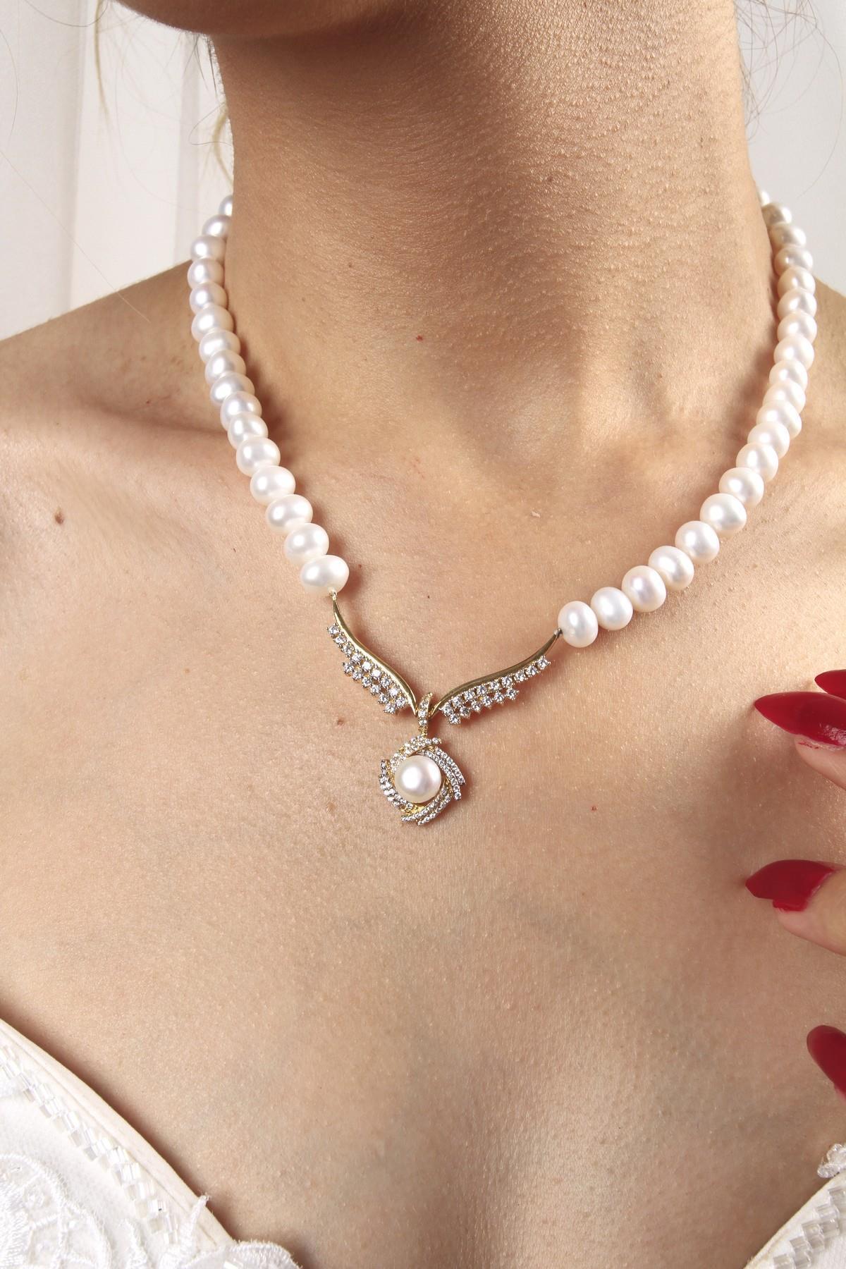 Rüzgar Gülü Doğal İnci Kolye