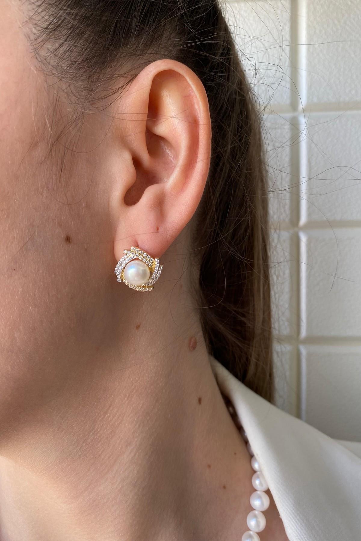 Rüzgar Gülü Doğal İnci Küpe Kolye Yüzük Üçlü Set