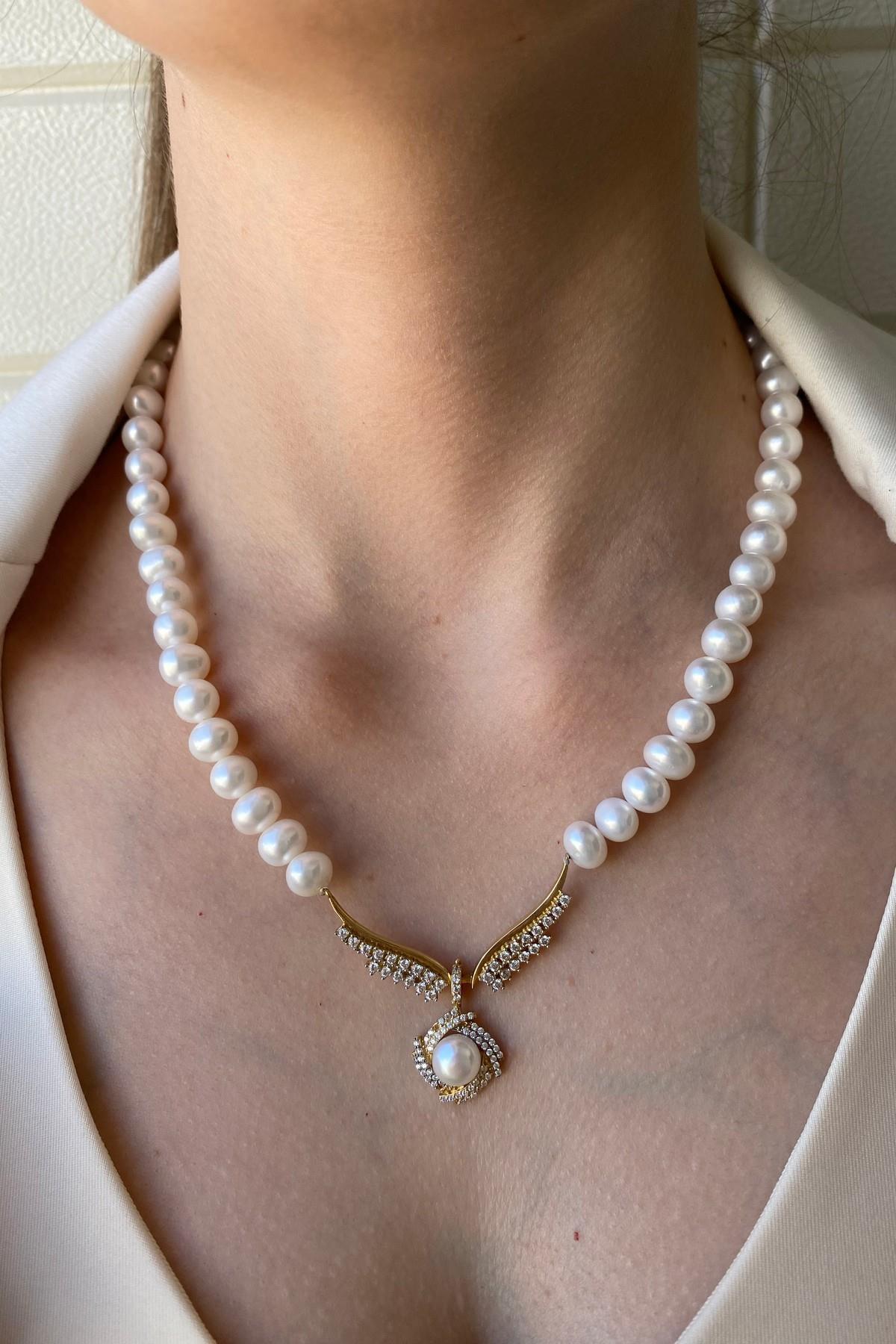 Rüzgar Gülü Doğal İnci Kolye