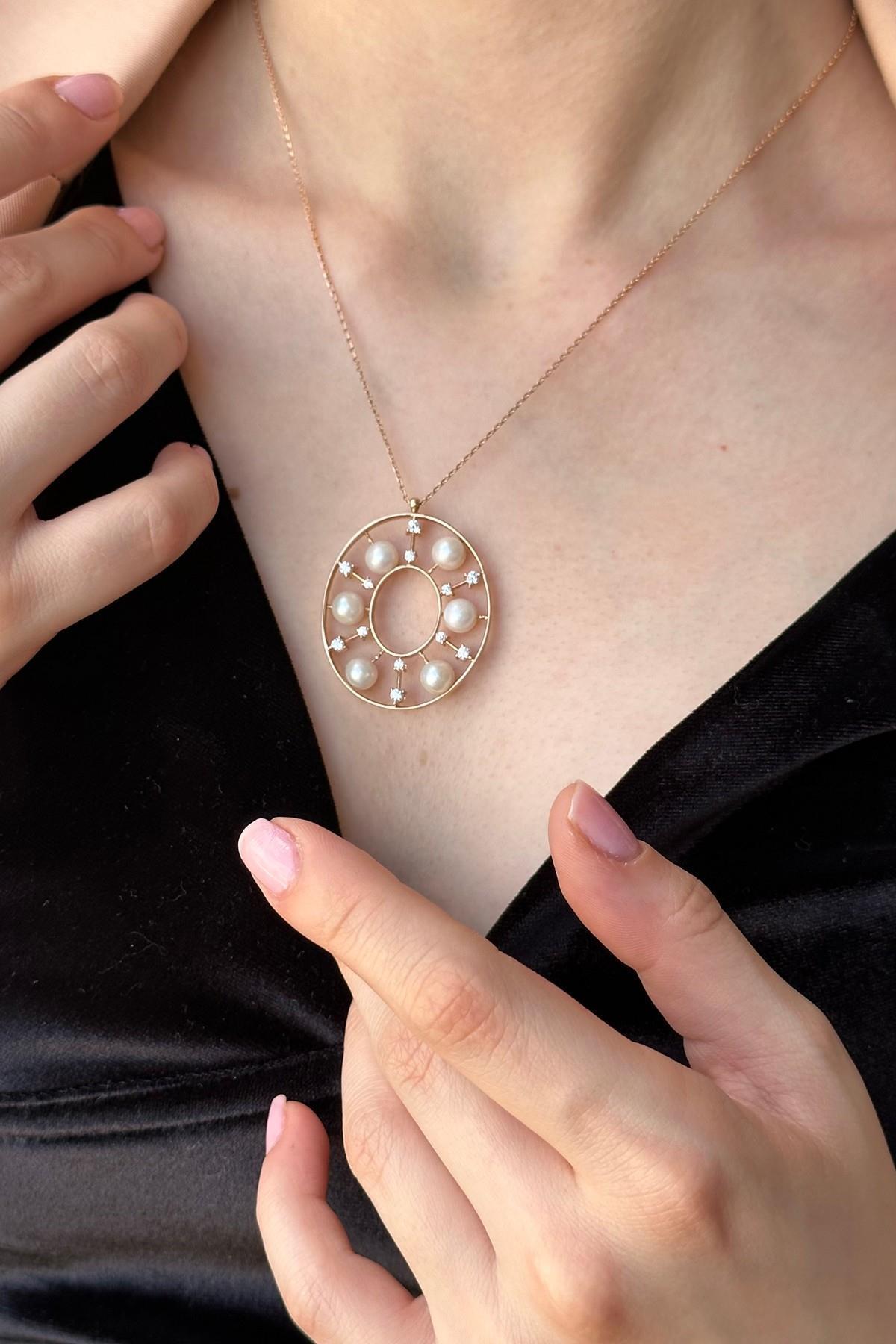 Tasarımlı Doğal İncili Kolye Bileklik İkili Set