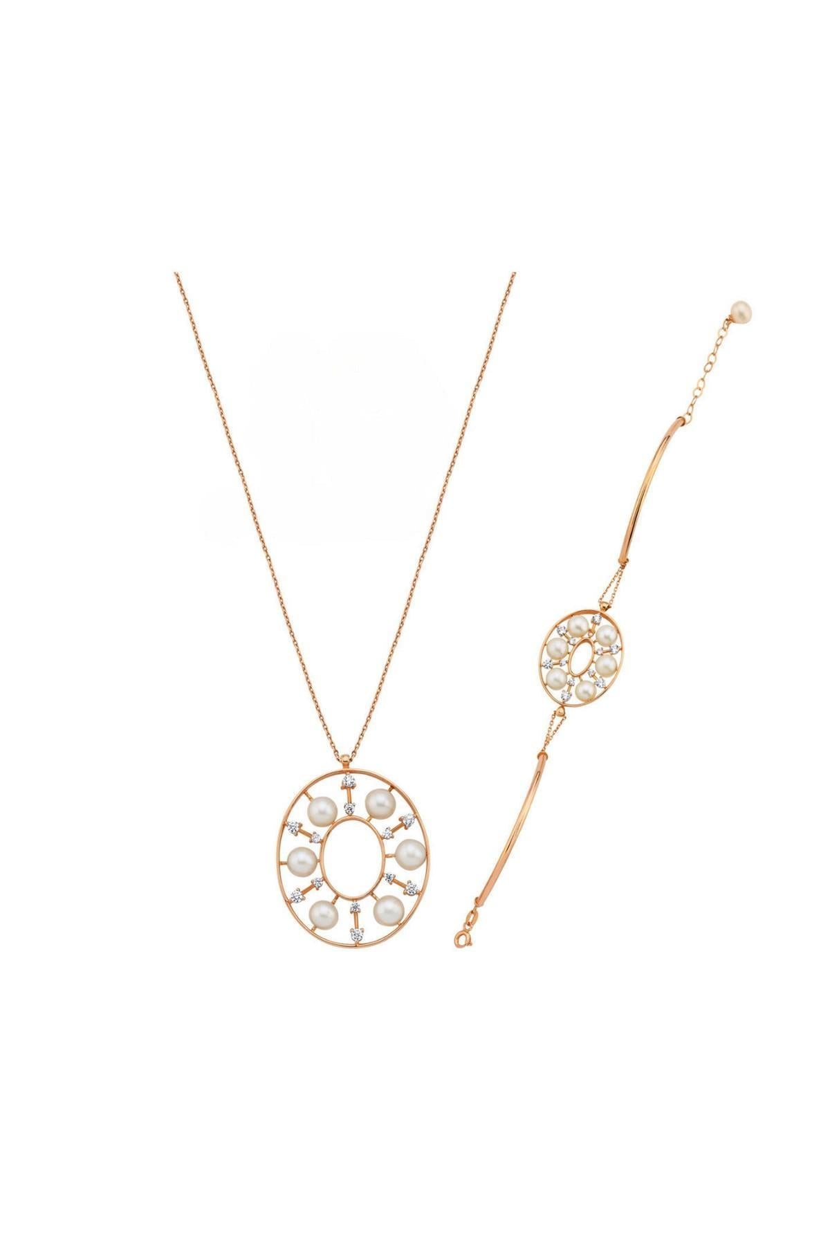 Tasarımlı Doğal İncili Kolye Bileklik İkili Set