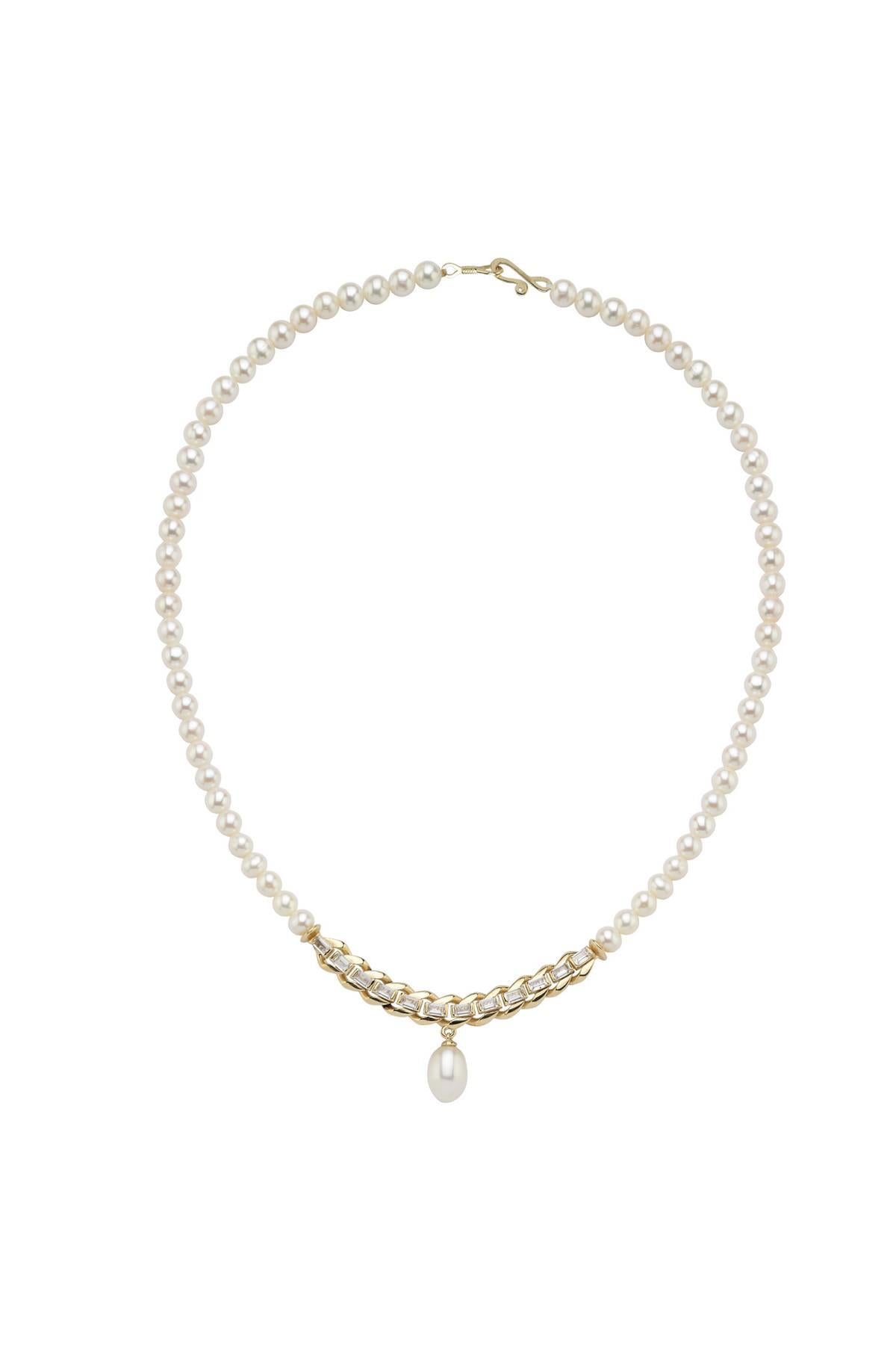 Tek Sıra Baget Doğal İnci Kolye