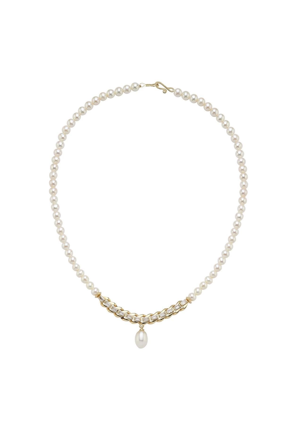 Tek Sıra Baget Doğal İnci Kolye