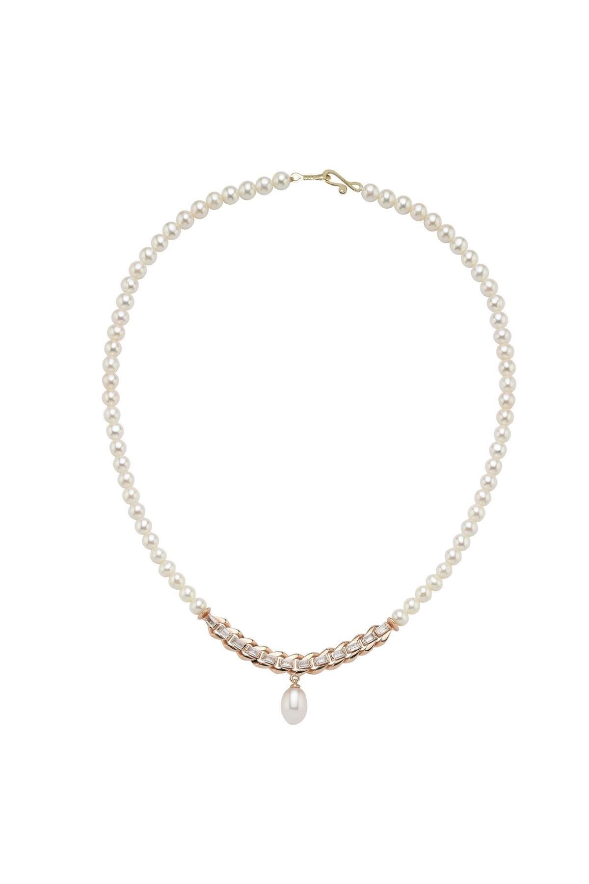 Tek Sıra Baget Doğal İnci Kolye