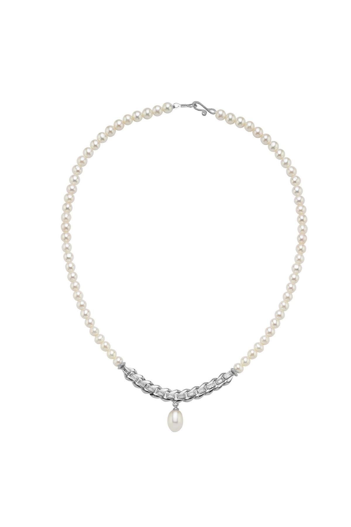 Tek Sıra Baget Doğal İnci Kolye