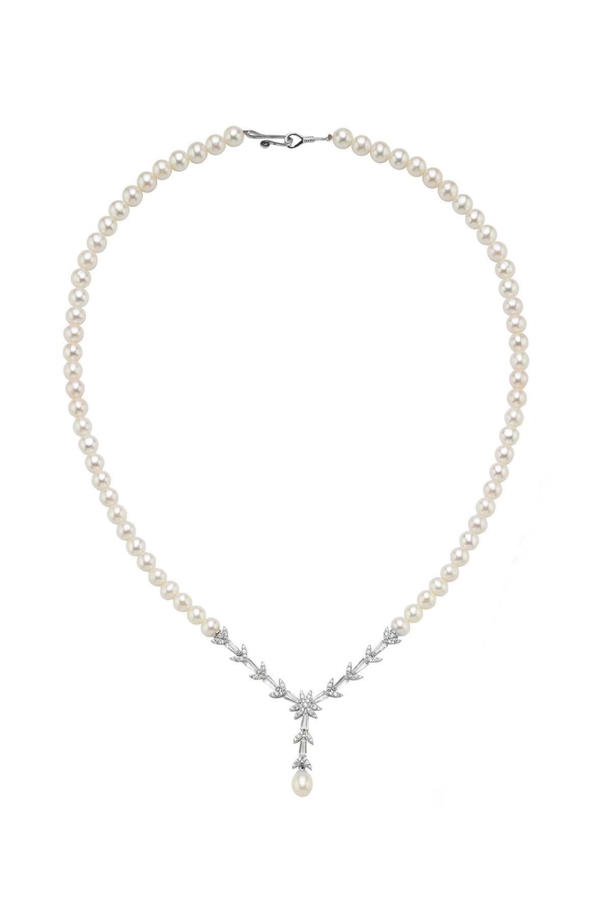 Yaprak Modeli Doğal İnci Kolye