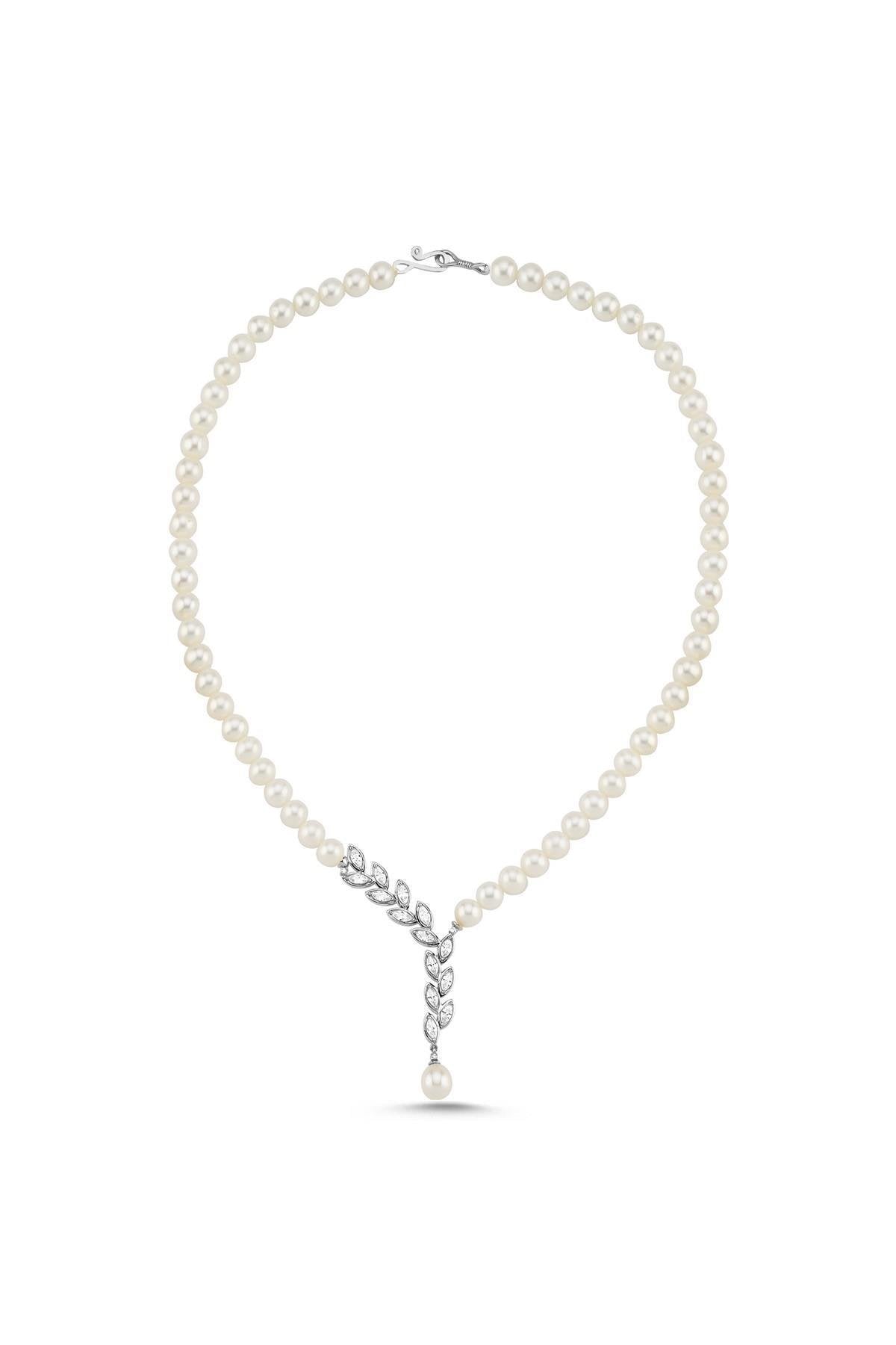 Yaprak Taşlı Doğal İnci Kolye