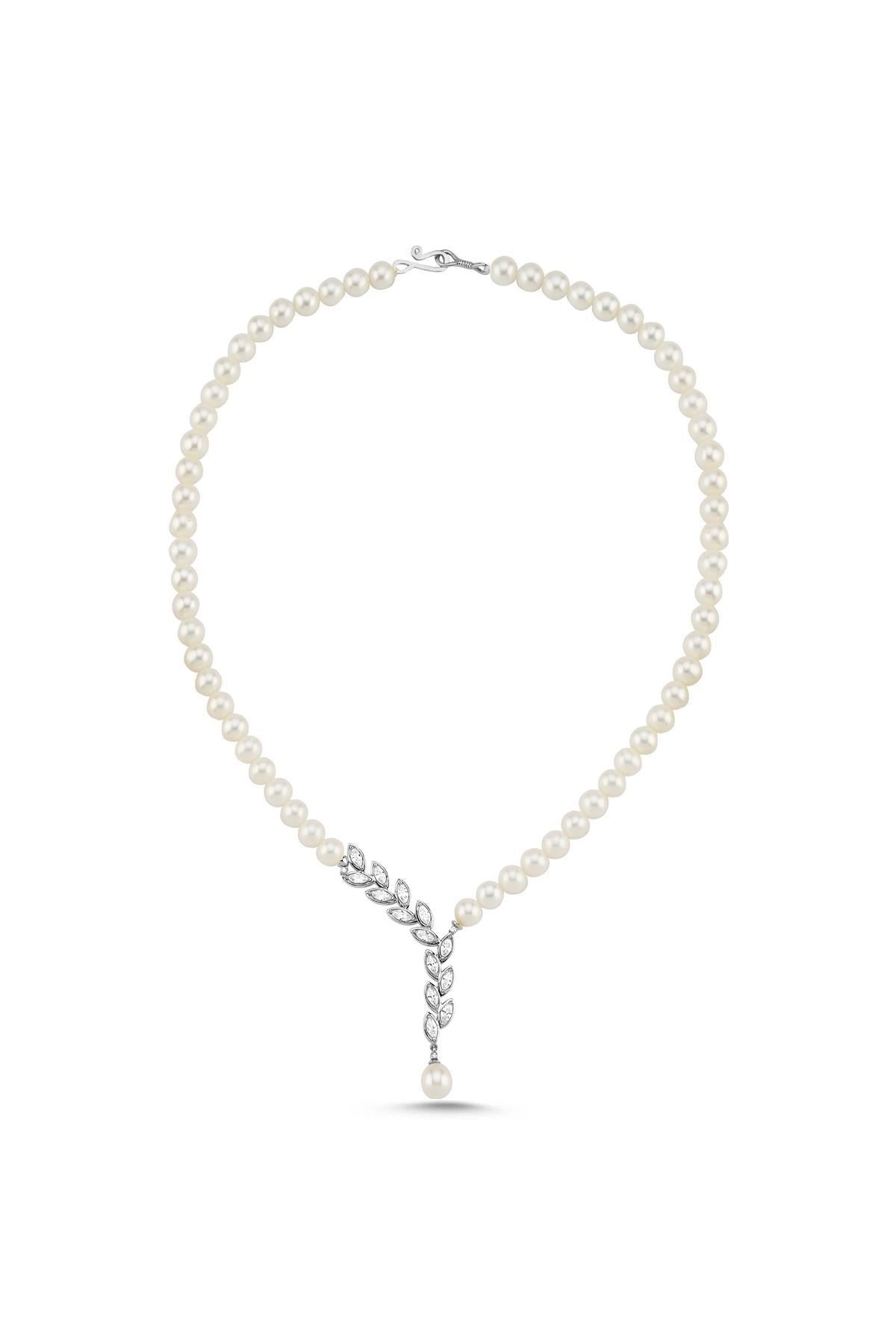 Yaprak Taşlı Doğal İnci Kolye