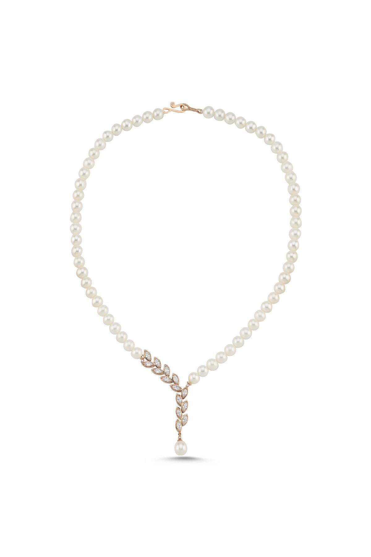 Yaprak Taşlı Doğal İnci Kolye