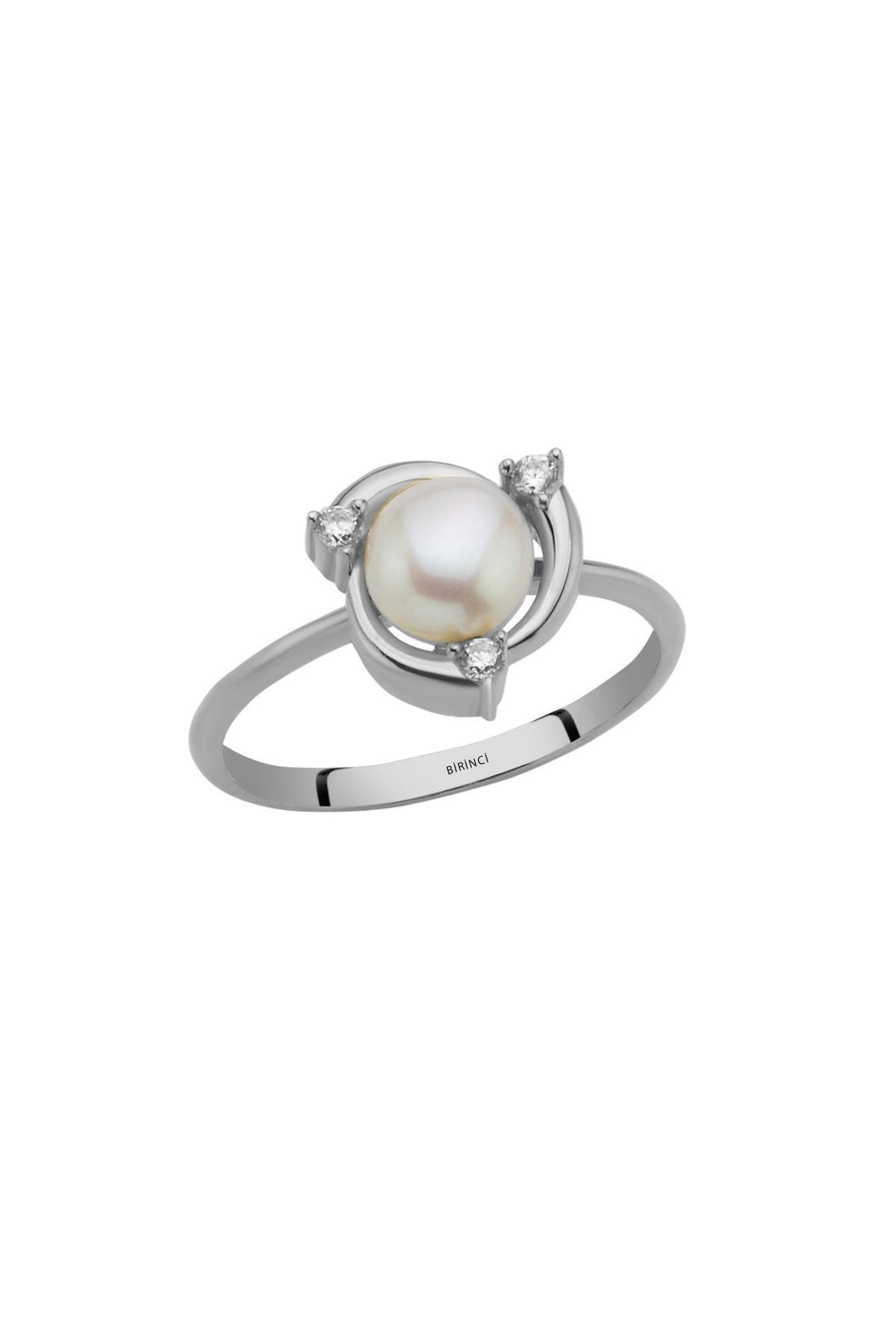 Zirkon Taşlı Doğal İnci Yüzük