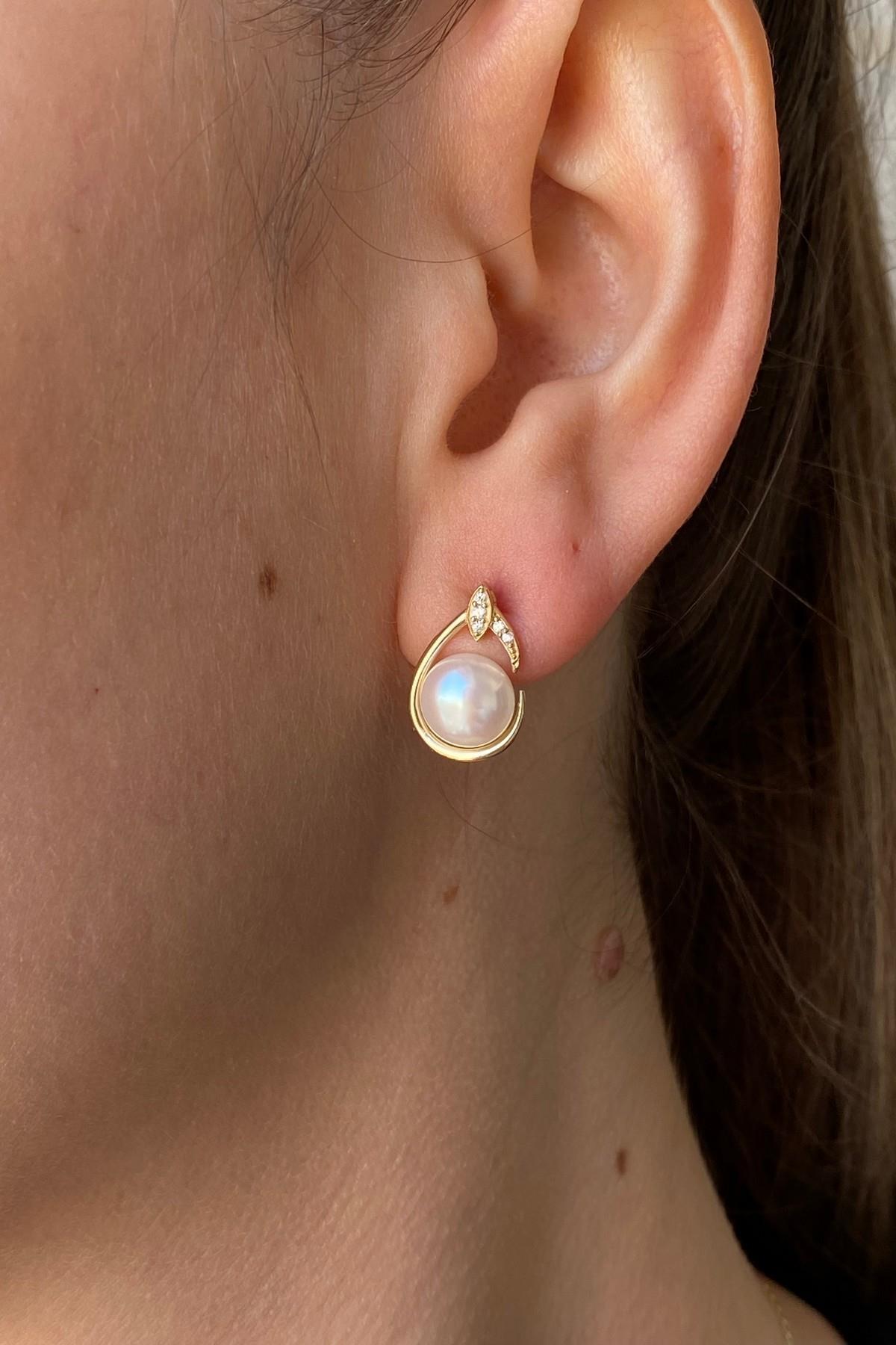 Zirkon Taşlı Doğal İnci Küpe