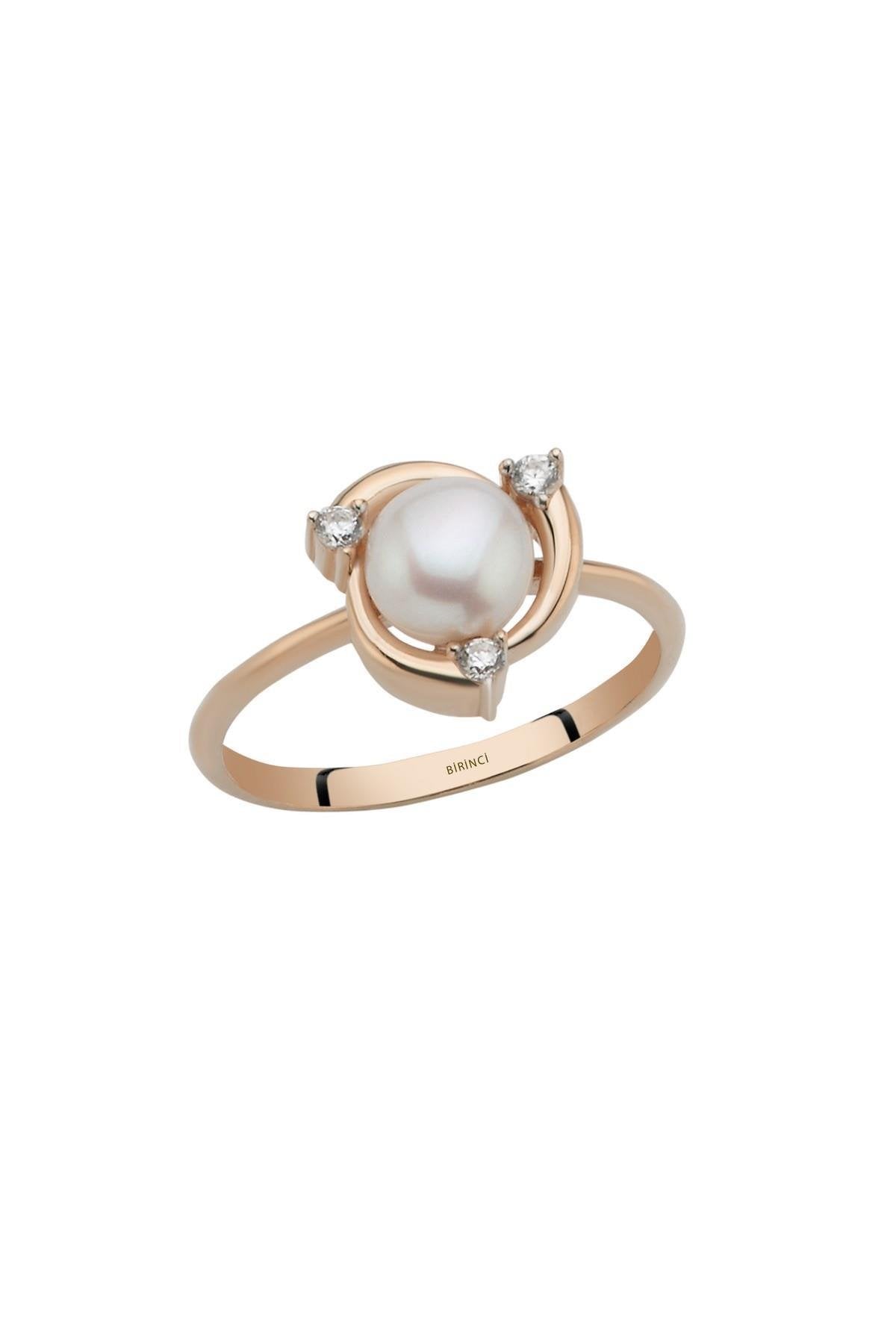 Zirkon Taşlı Doğal İnci Yüzük