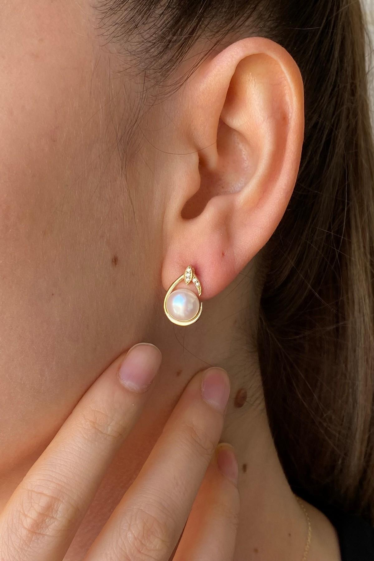 Zirkon Taşlı Doğal İnci Küpe