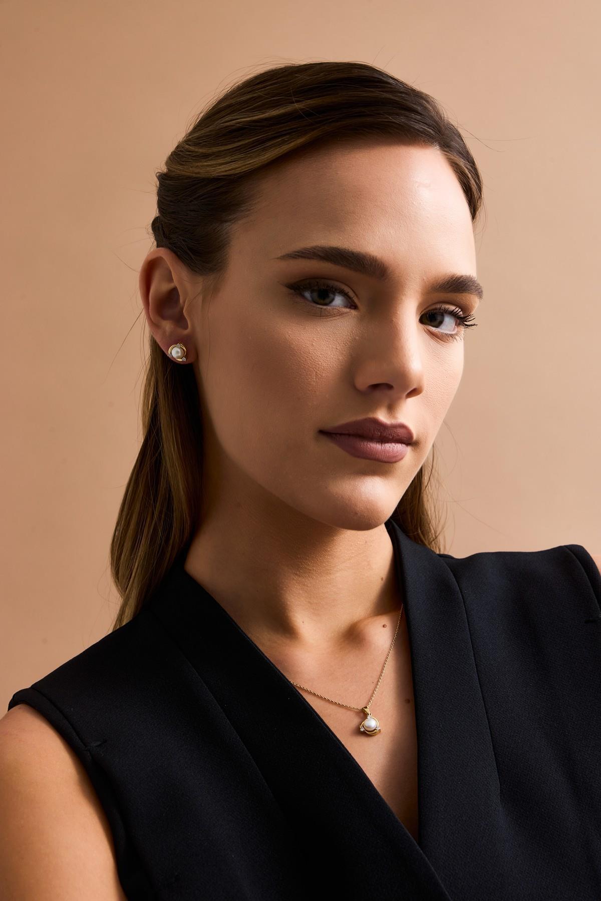 Zirkon Taşlı Doğal İnci Küpe