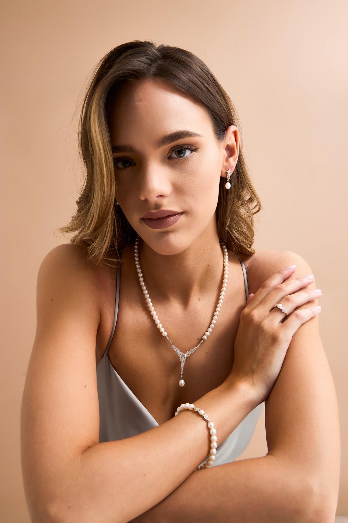 Zirkon Taşlı Doğal İnci Küpe