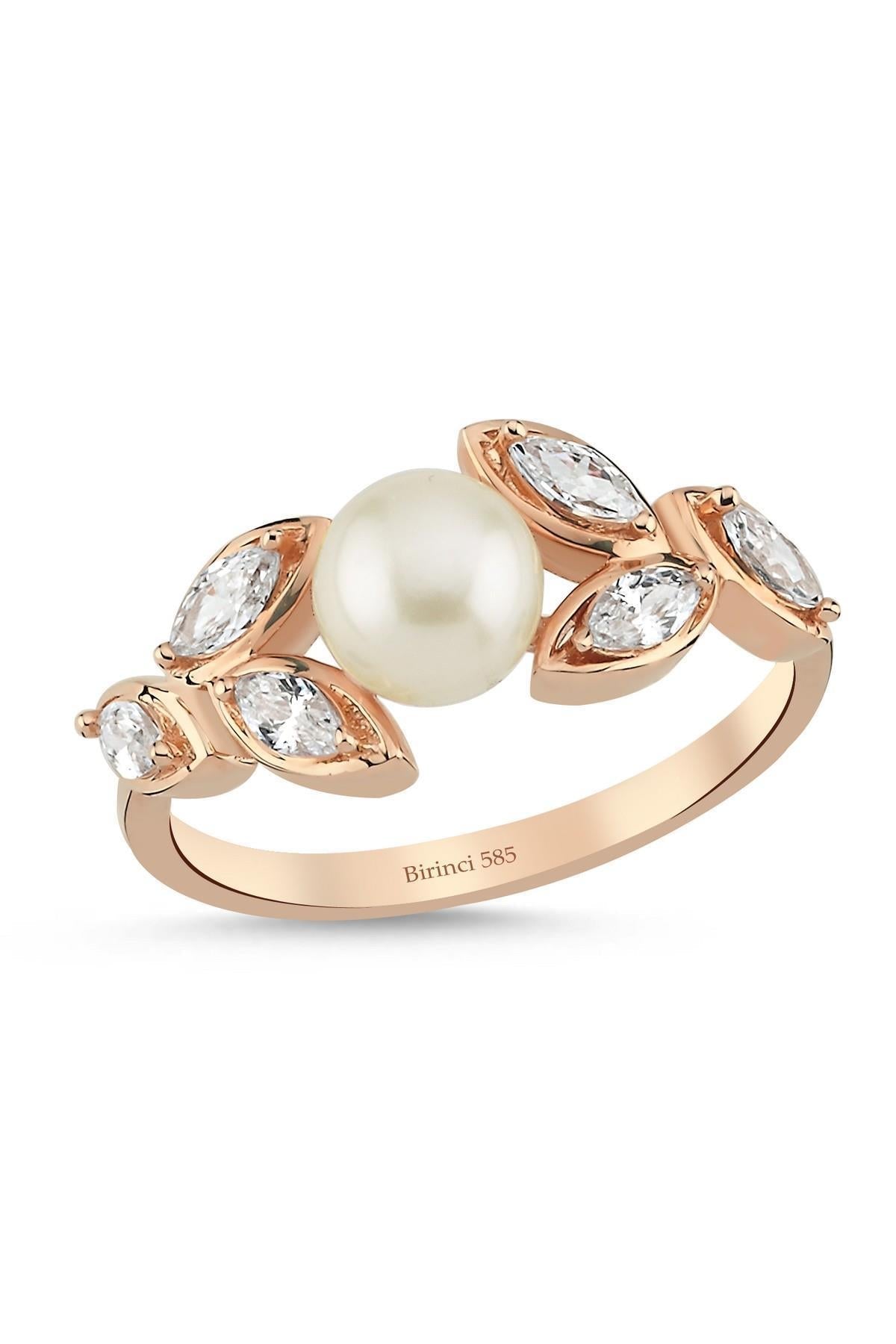 Zirkon Taşlı Doğal İnci Yüzük