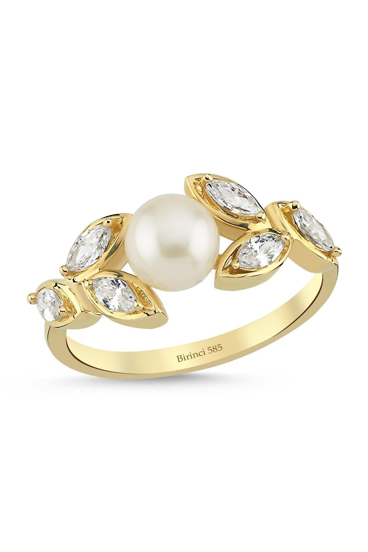 Zirkon Taşlı Doğal İnci Yüzük