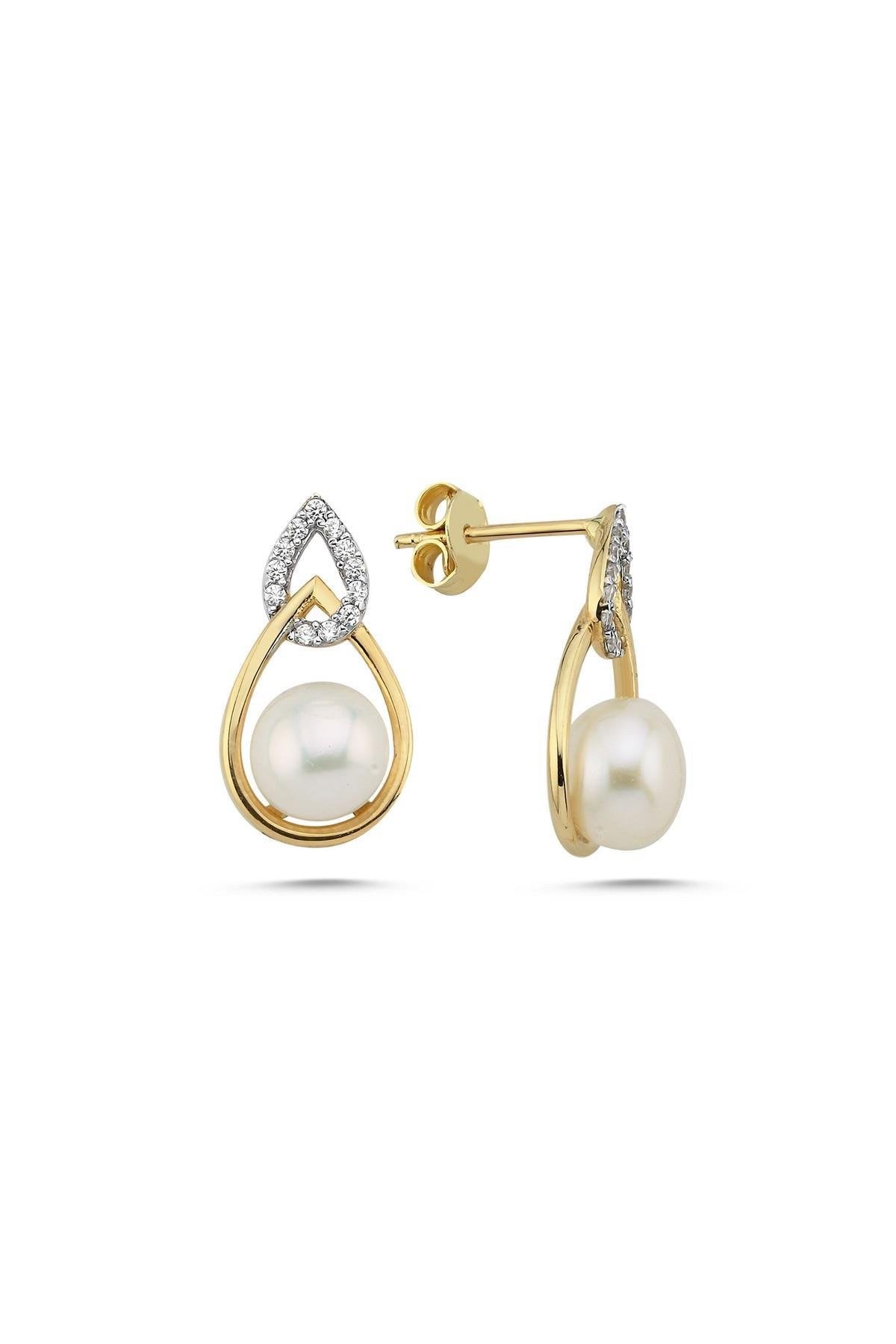 Zirkon Taşlı Doğal İnci Küpe