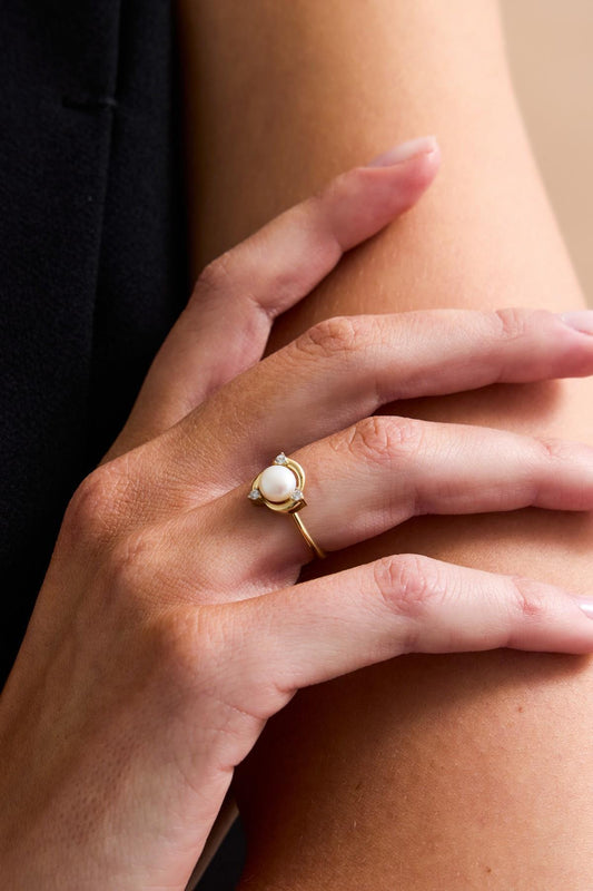 Zirkon Taşlı Doğal İnci Yüzük