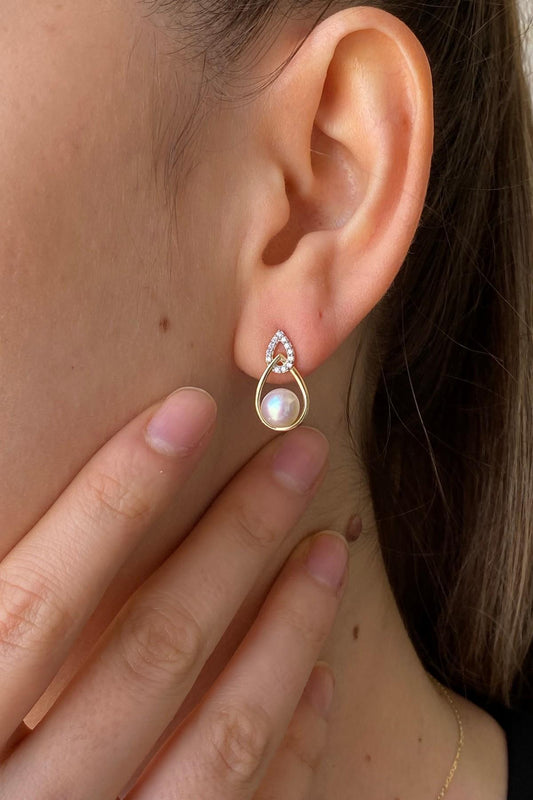 Zirkon Taşlı Doğal İnci Küpe