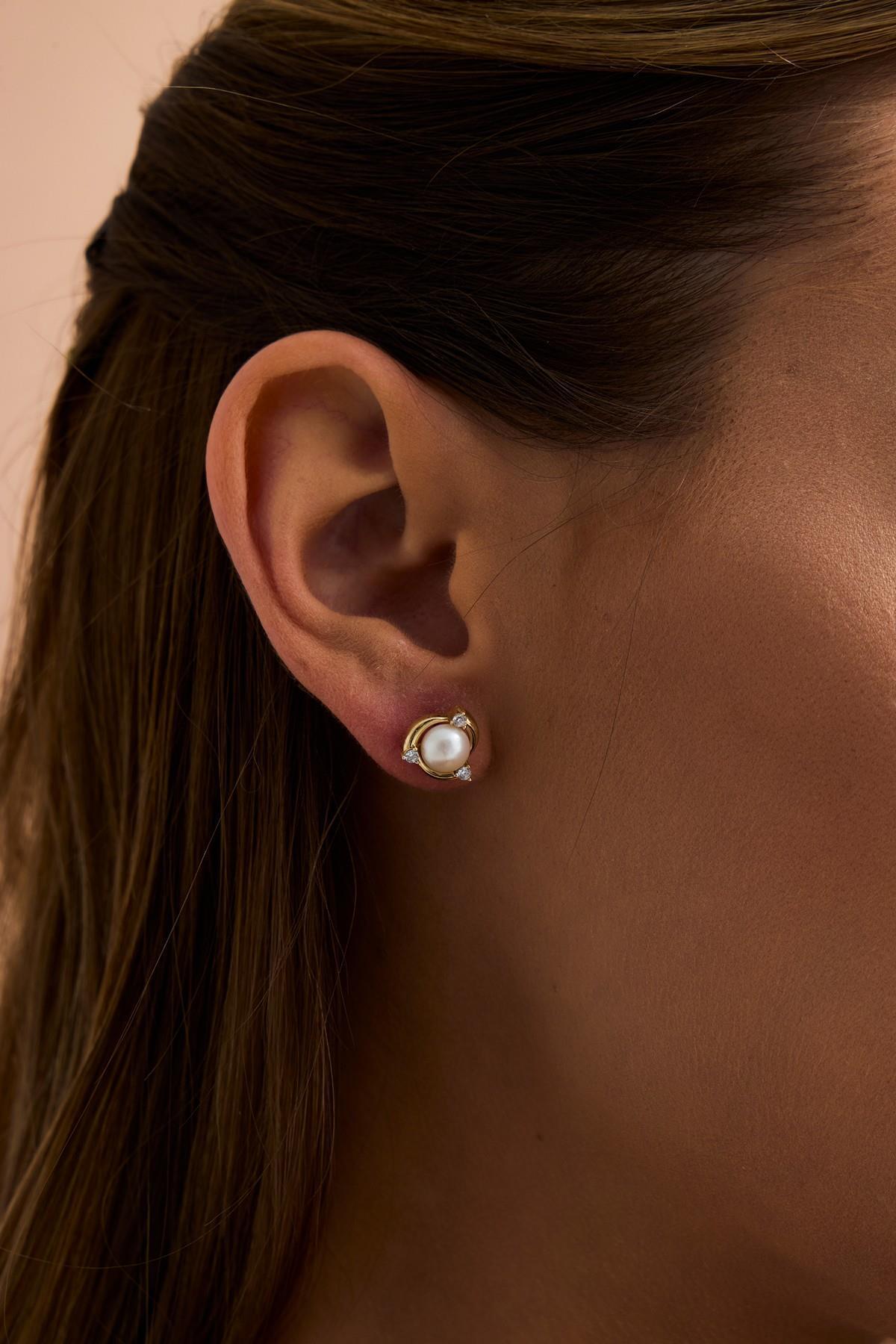 Zirkon Taşlı Doğal İnci Küpe Kolye Yüzük Üçlü Set