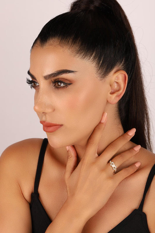 Zirkon Taşlı Doğal İnci Yüzük