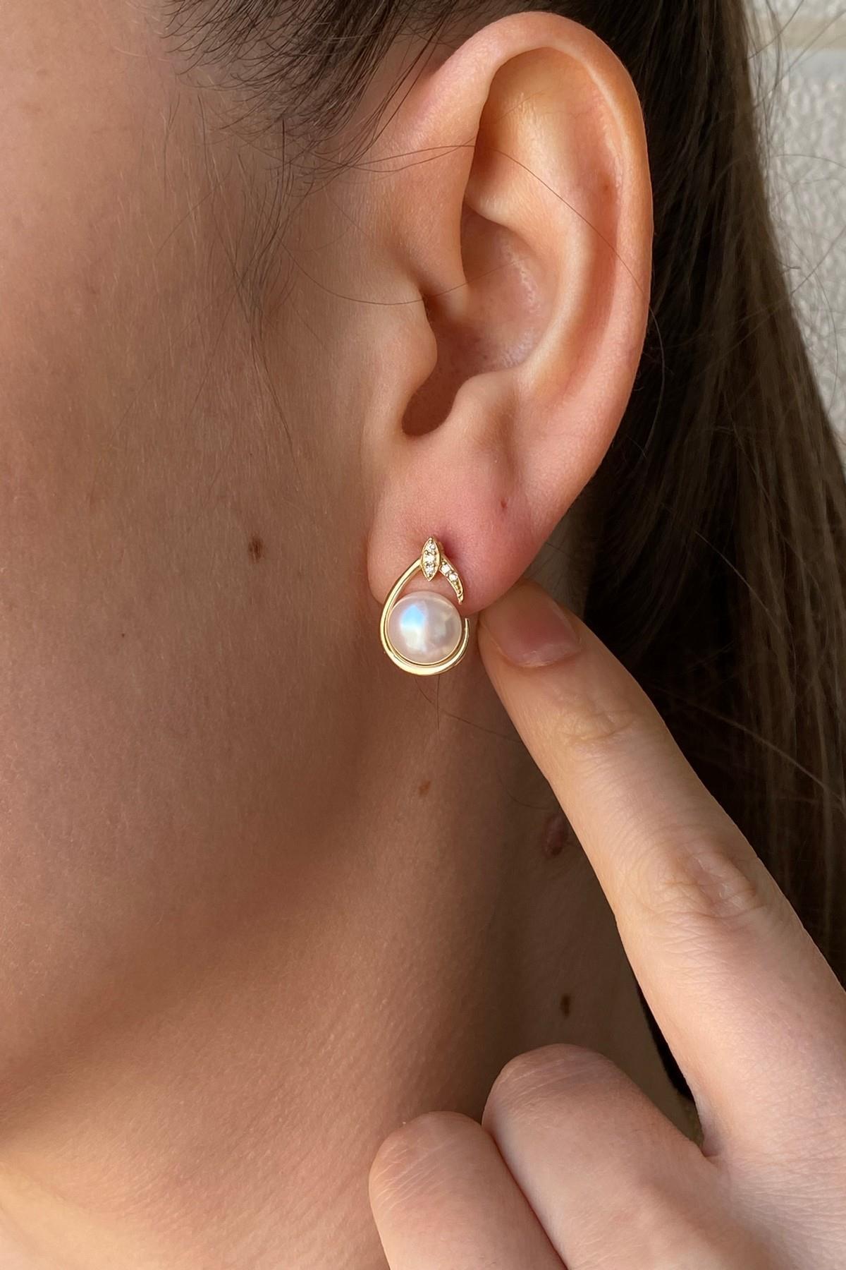 Zirkon Taşlı Doğal İnci Küpe