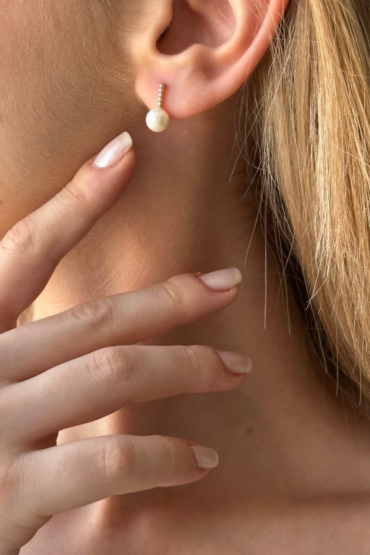 Zirkon Taşlı Doğal İnci Küpe