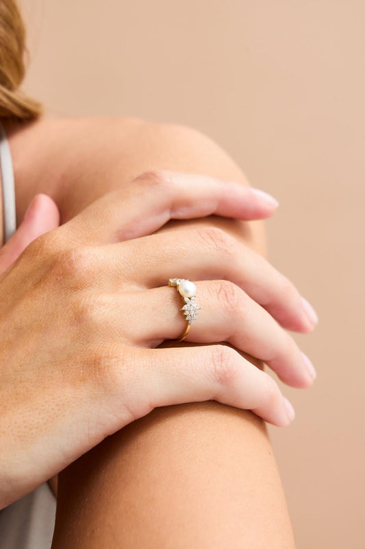 Zirkon Taşlı Doğal İnci Yüzük