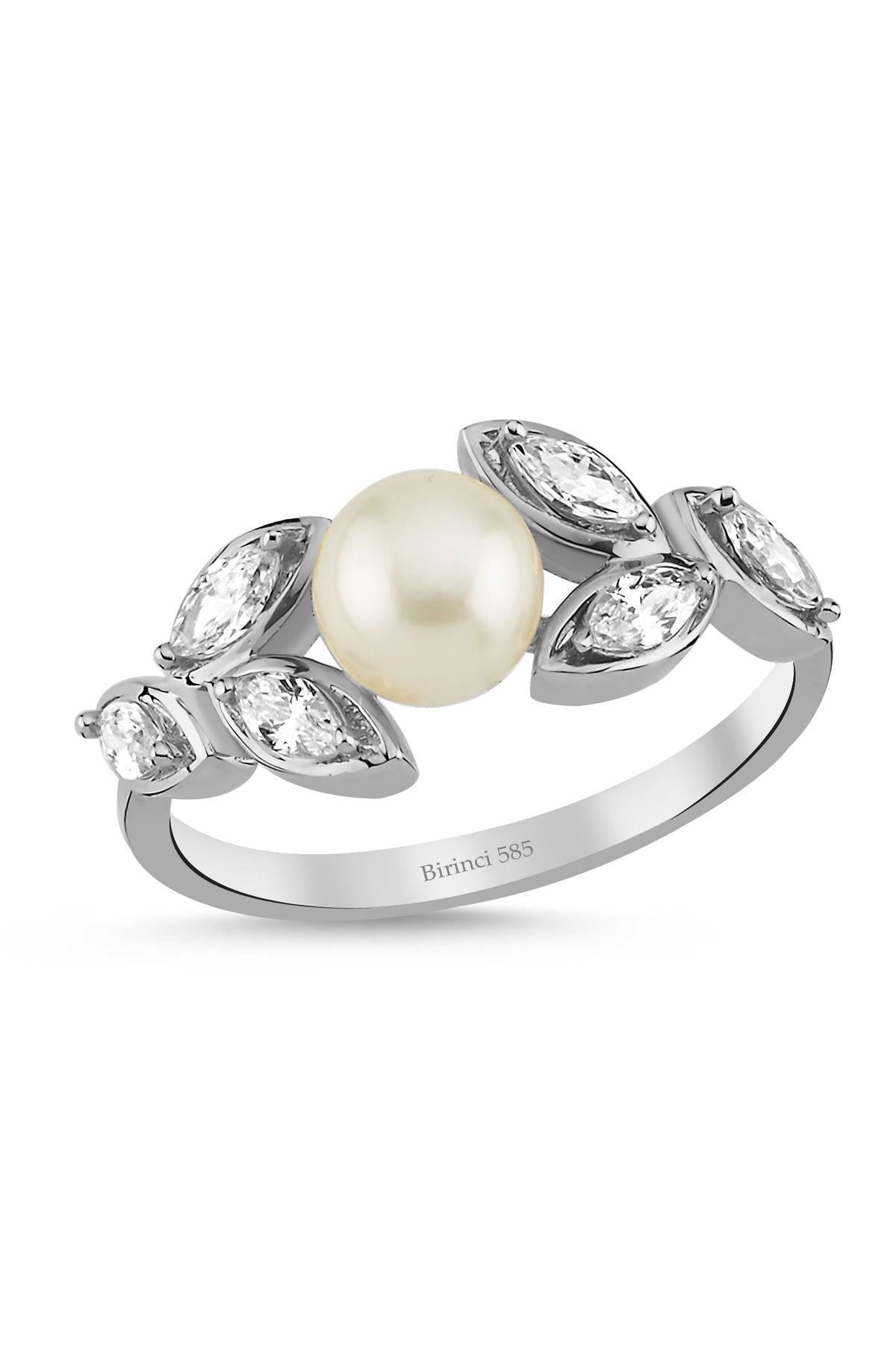 Zirkon Taşlı Doğal İnci Yüzük