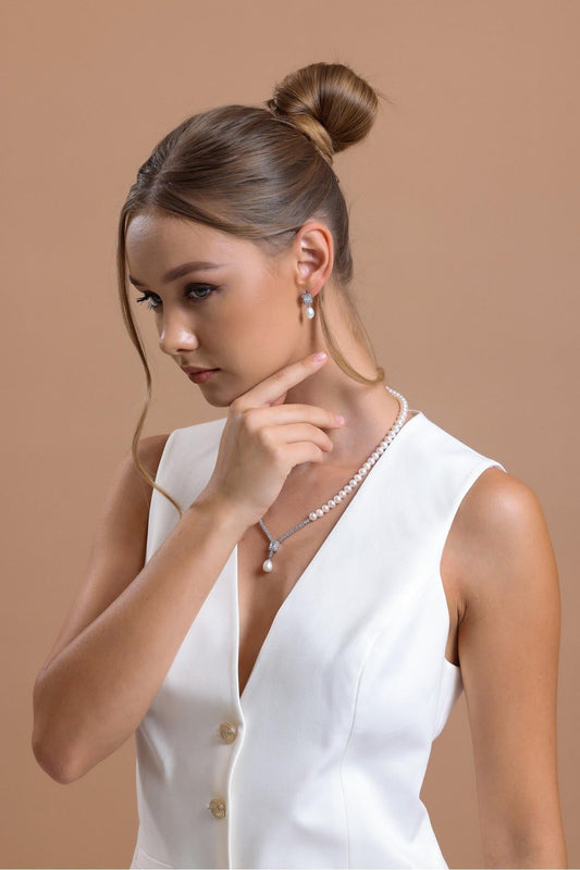 Baget Doğal İnci Sallantılı Küpe