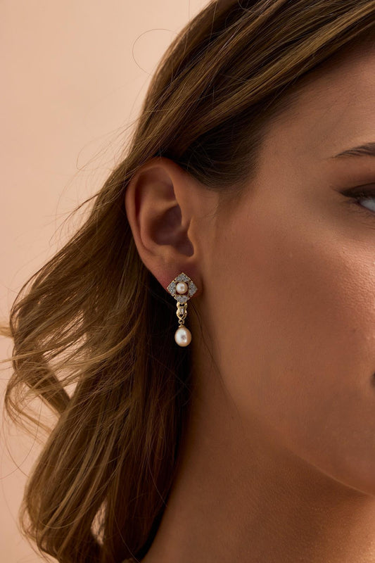 Baget Taşlı Doğal İnci Küpe