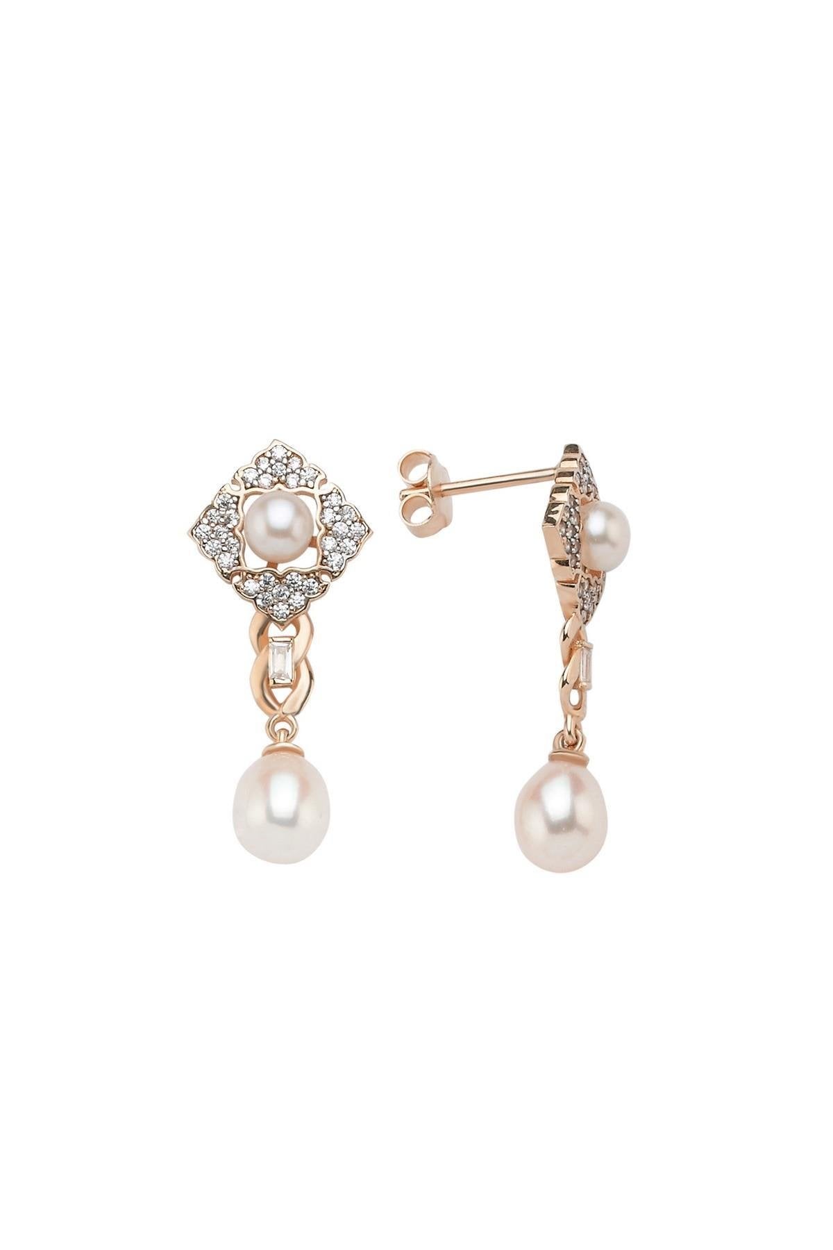 Baget Taşlı Doğal İnci Küpe