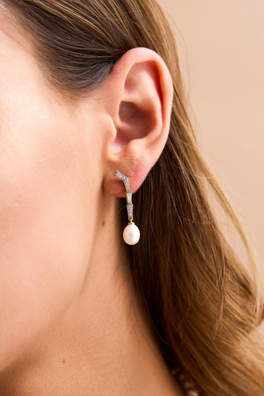 Baget Zirkon Taşlı Doğal İnci Küpe