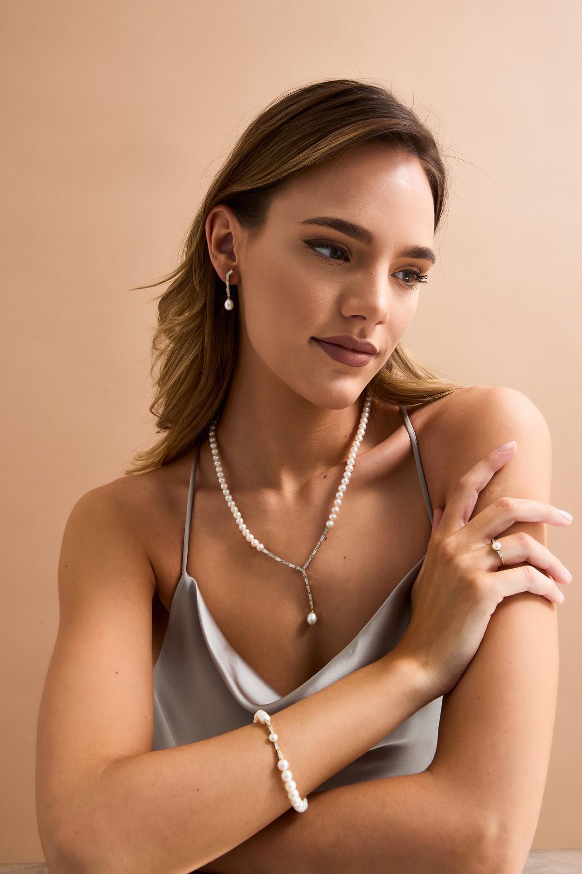 Baget Zirkon Taşlı Doğal İnci Yüzük