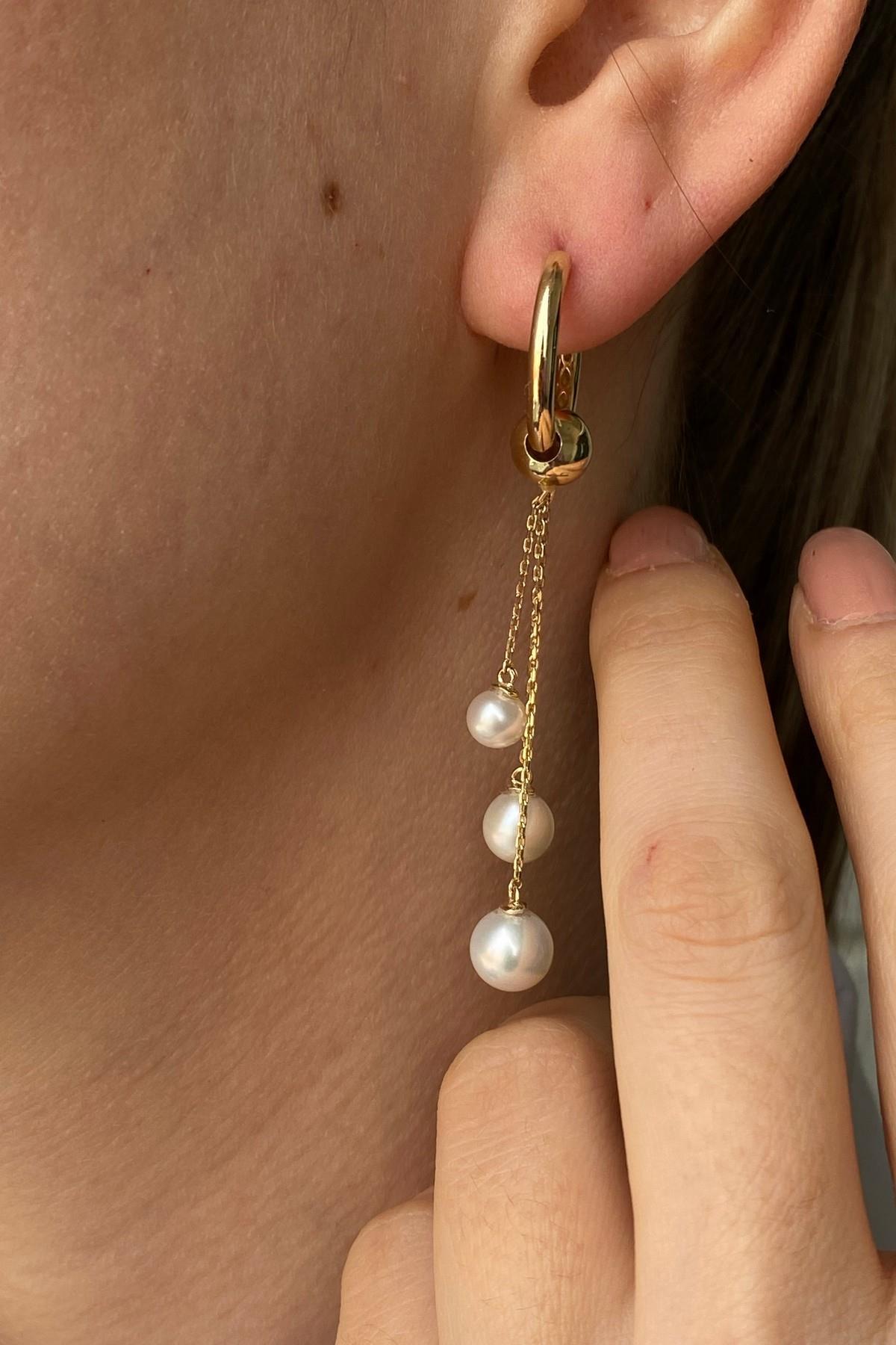 Büyük Halka Doğal İnci Sallantılı Küpe