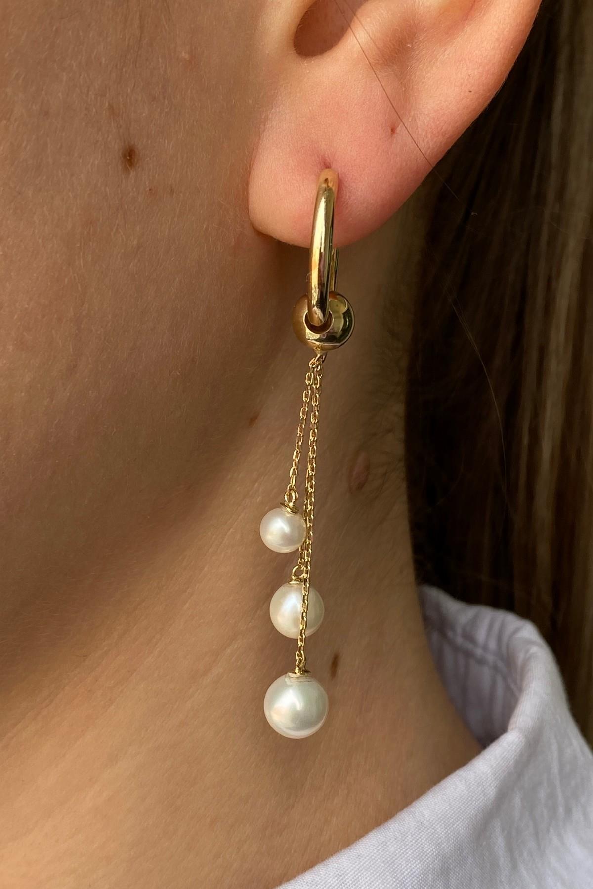 Büyük Halka Doğal İnci Sallantılı Küpe