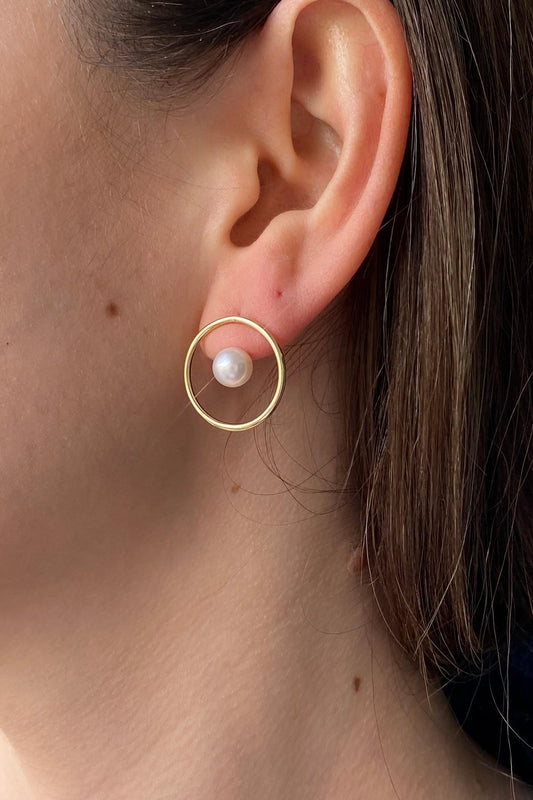 Daire Modelli Doğal İnci Küpe