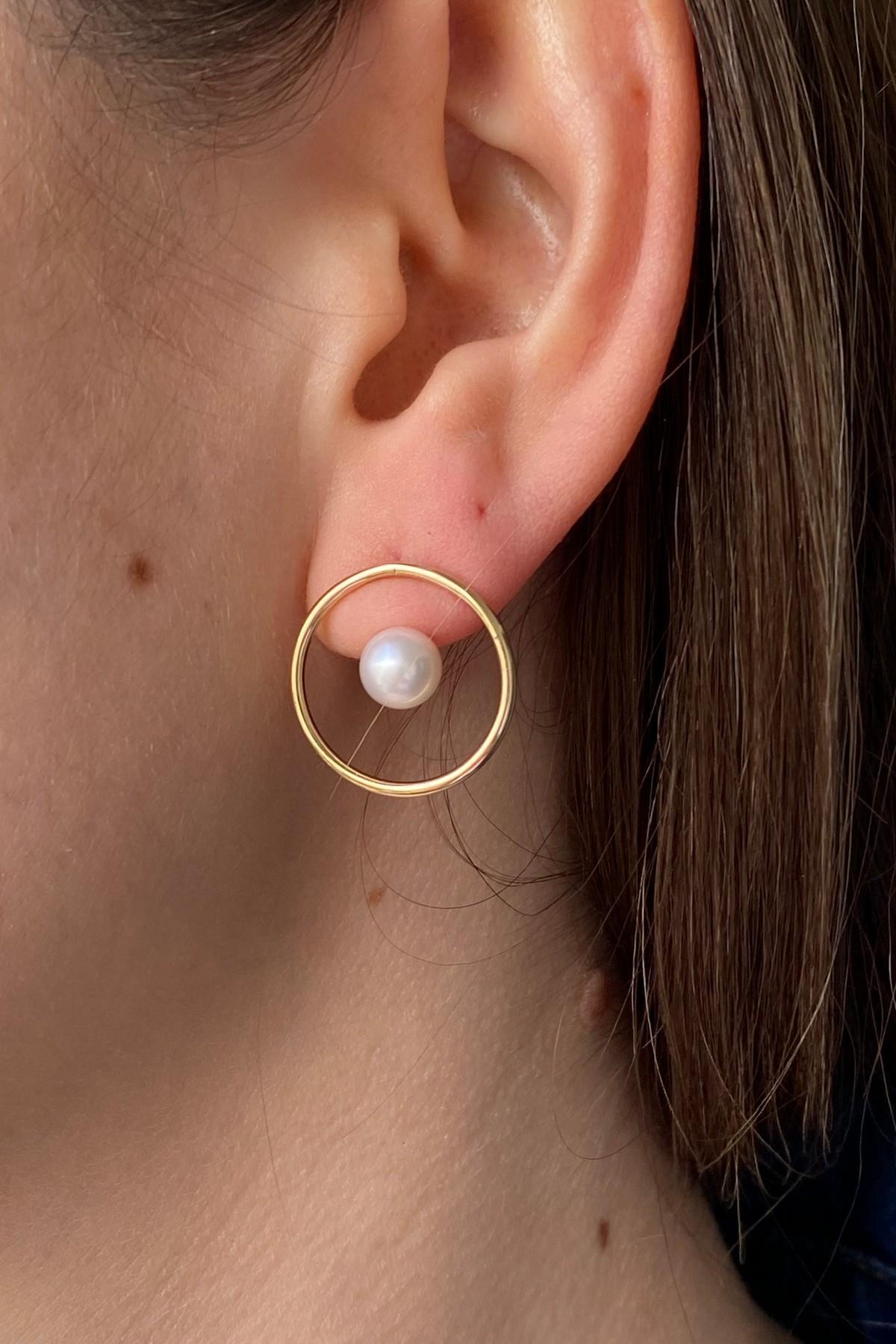 Daire Modelli Doğal İnci Küpe