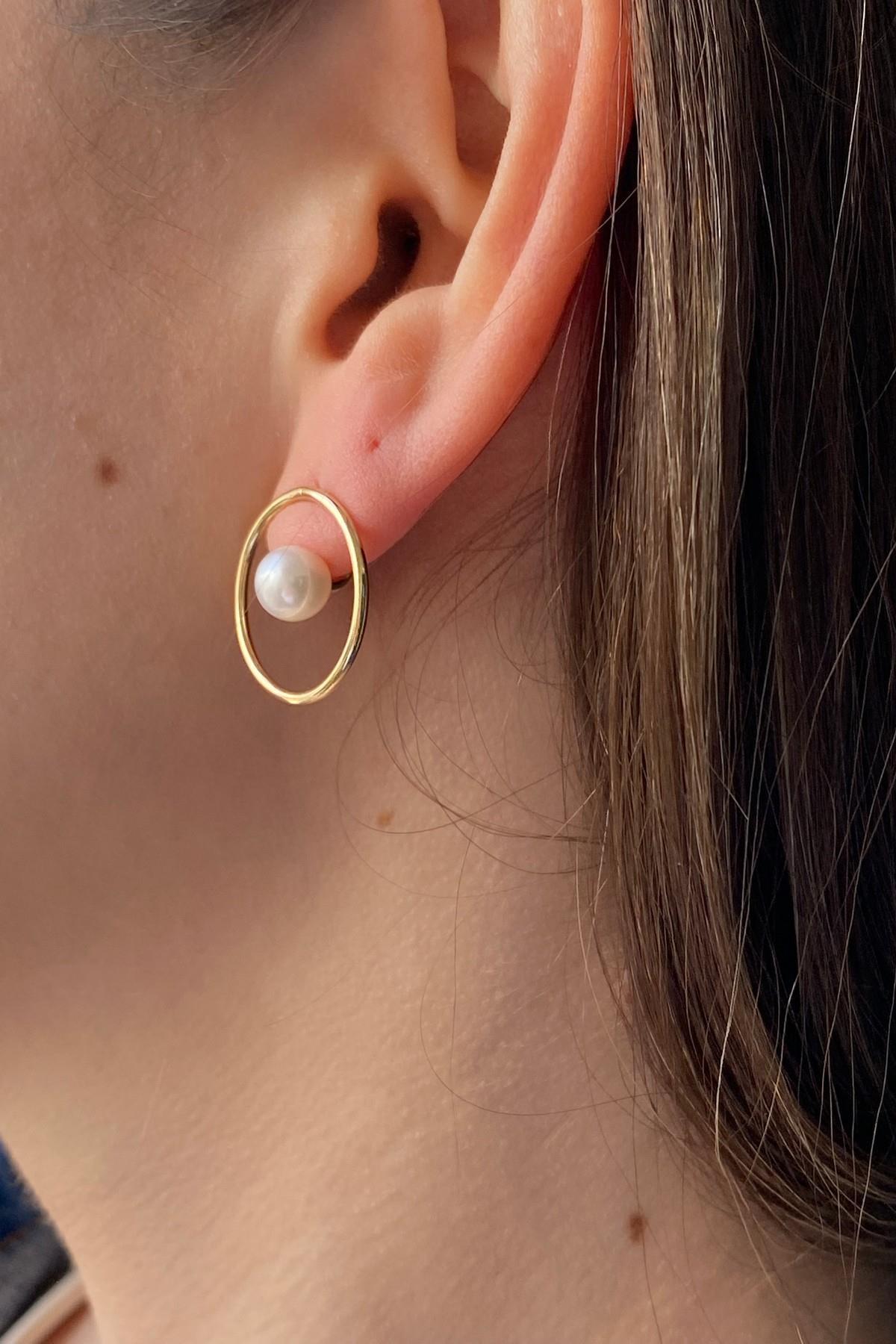 Daire Modelli Doğal İnci Küpe