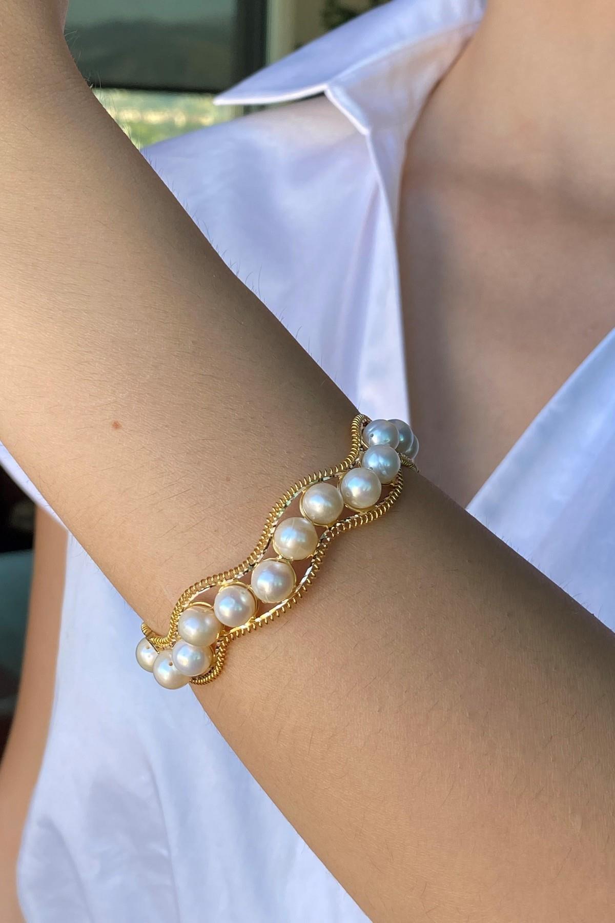 Doğal İnci Kelepçe Bileklik