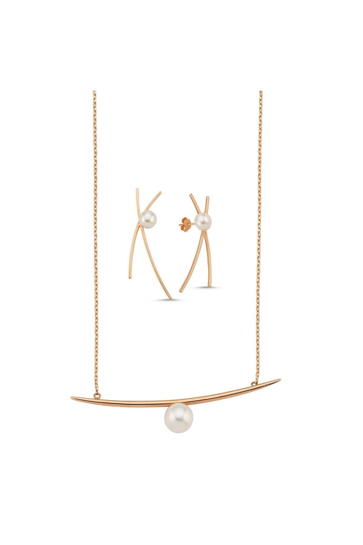 Doğal İncili Küpe Kolye İkili Set