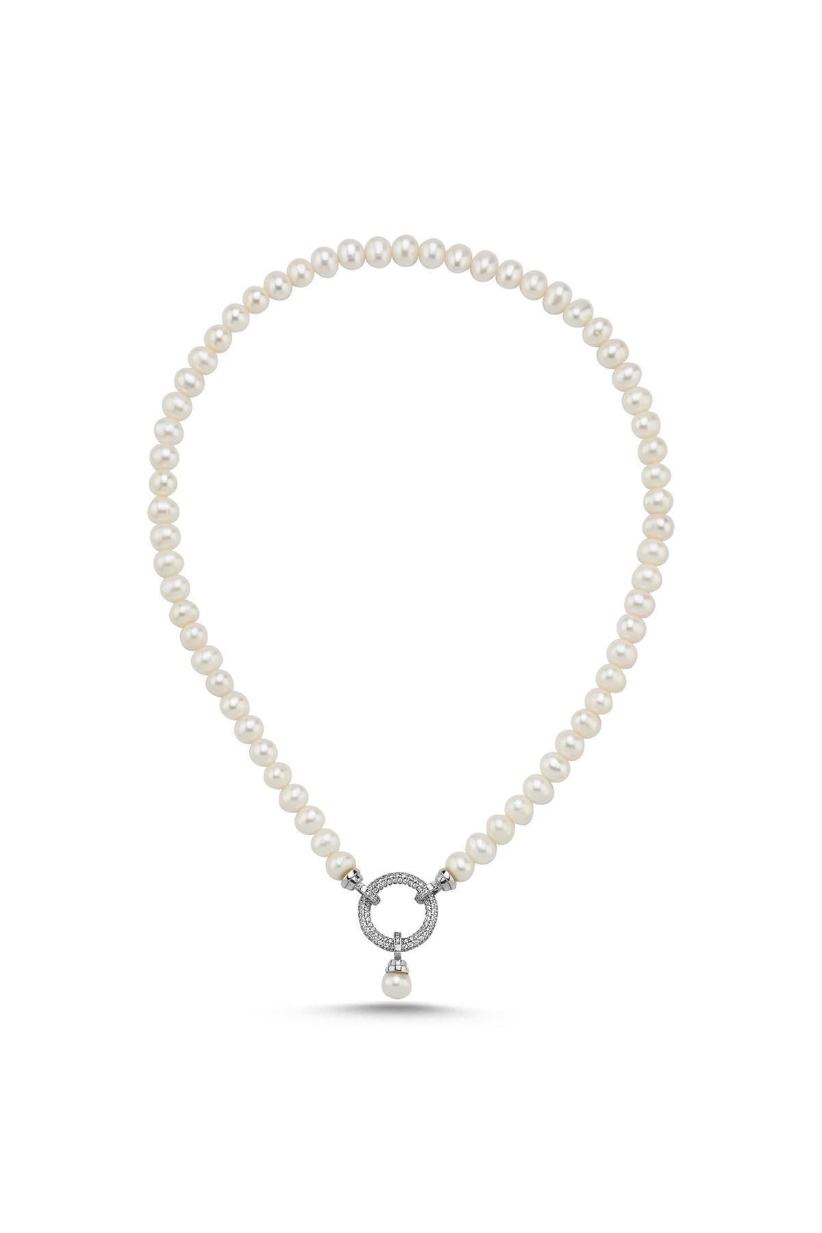 Halka Kilitli Doğal İnci Kolye