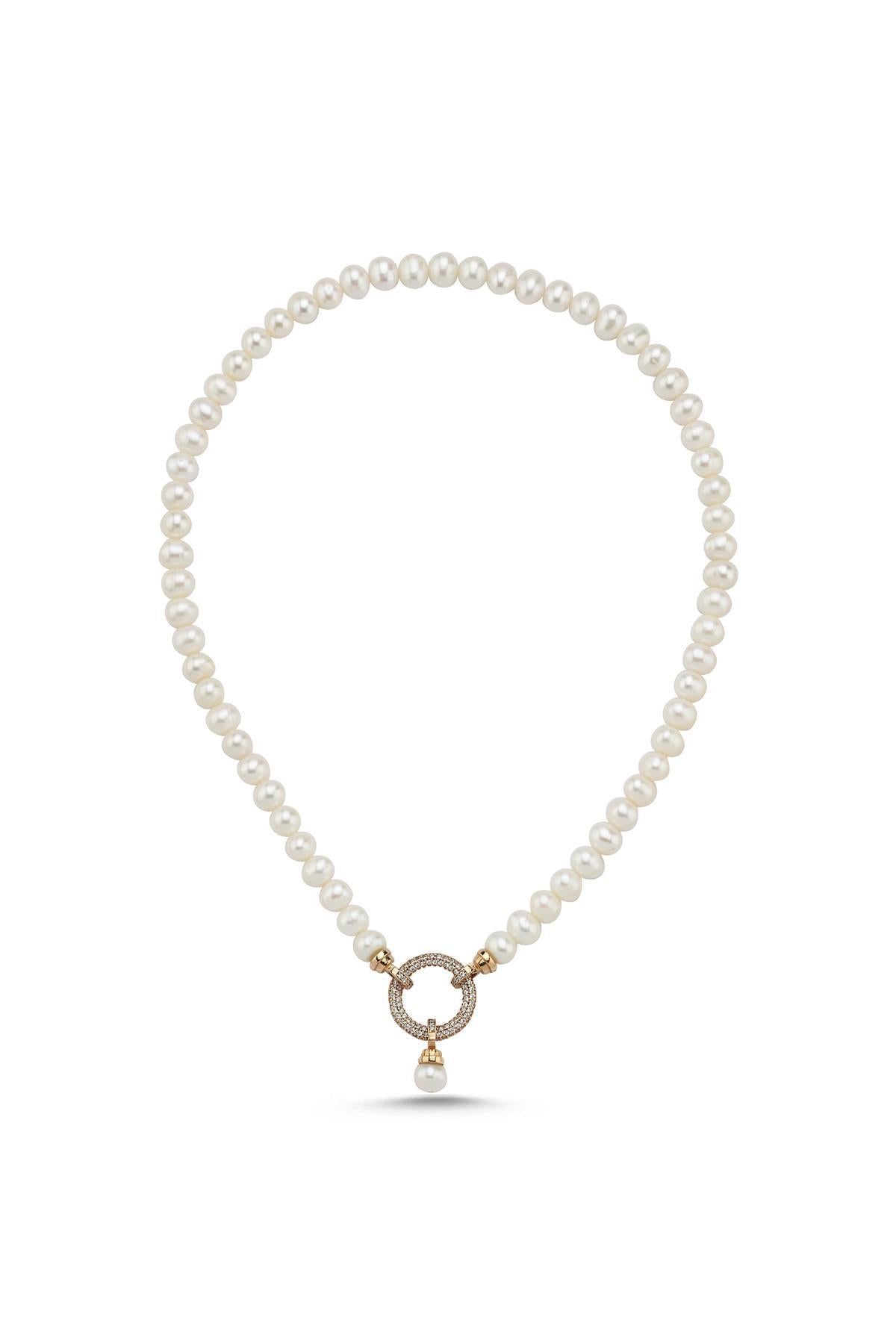 Halka Kilitli Doğal İnci Kolye